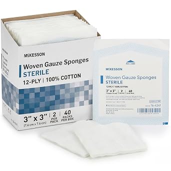 McKesson Sterile Woven Gauze Sponges 3x3, 80 ct | 12-Ply 100% Cotton Gauze Pads, individually Wrapped, Dressing & Packing