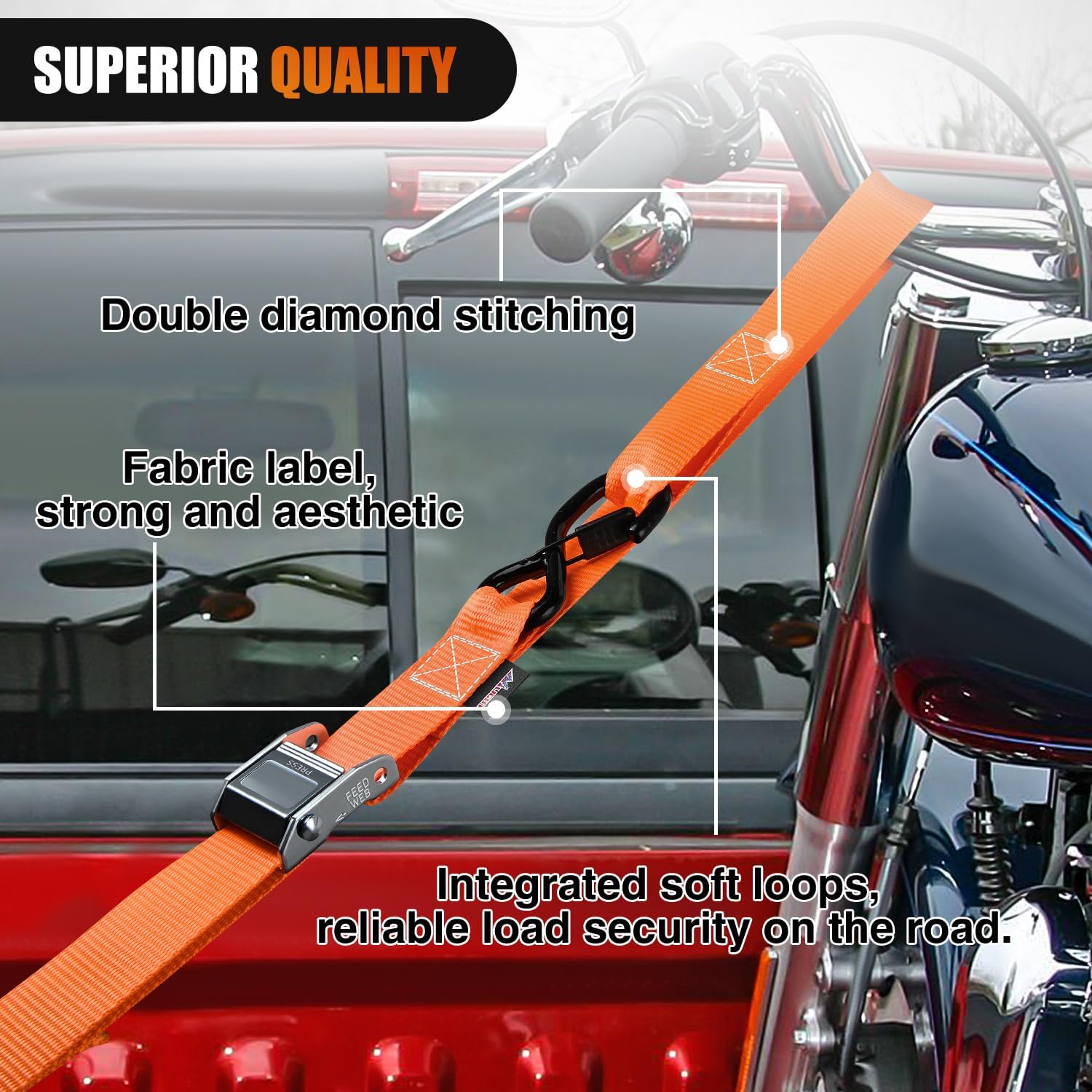 Nilight Motorcycle Tie Down Straps 1.5”×8’ Heavy Duty Cambuckle with Soft Loops Safety S-Hooks 3084Lbs Break Strength for Securing Dirtbikes ATV UTV - Image 5