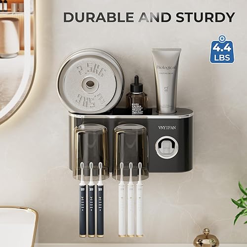 Miniatura 2 de Soporte para cepillos de dientes mejorado con dispensador de pasta de dientes, exprimidor automático de pastetooth de dientes, organizador de baño