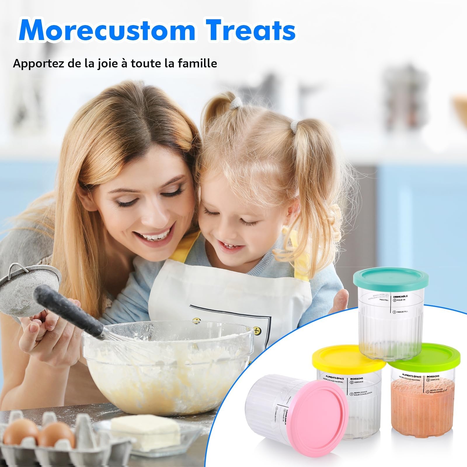 Hejo 4 Pièces Pot pour Ninja Creamy Deluxe, 680 ML Récipient pour Ninja Creami pour NC500 NC501, Bacs À Crème Glacée avec Couvercle Et Cuillère, Accessoires pour Ninjas Ice Creami