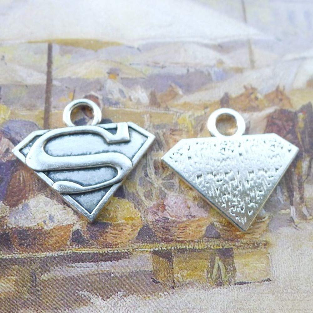 50pcs Superman Charms 25mm x 28mm DIY Jewelry Making Pendant Antique Silver