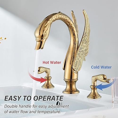 Miniatura 2 de Gold Swan - Grifo para lavabo de baño, 3 agujeros, grifo de baño, doble cisne, lavabo, mezclador, grifo mezclador de baño, grifo contemporáneo,