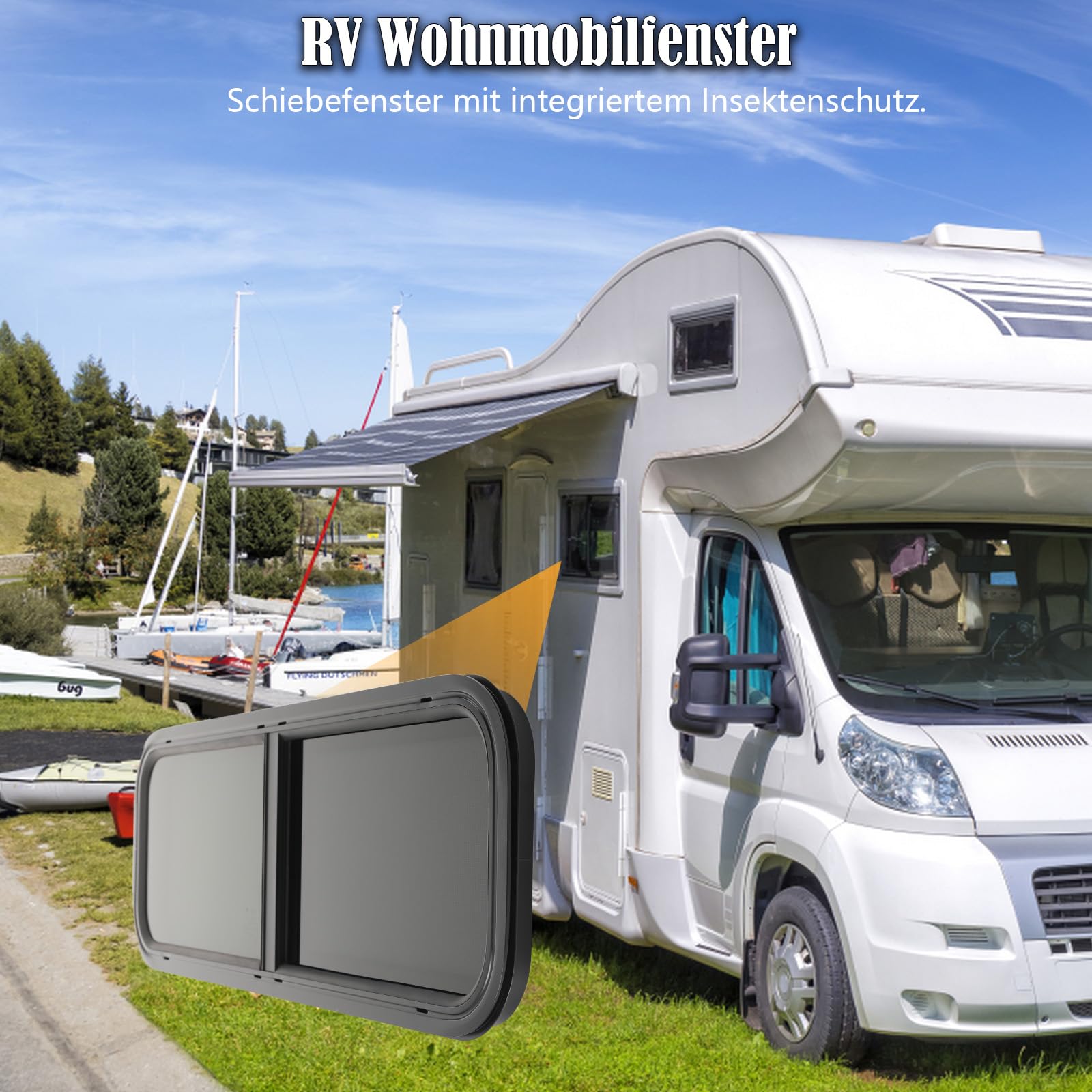 Ventana corredera para caravana, 900x300mm, con Mosquitera Integrada, Lunas tintadas de Vidrio Templado con Cierre de Seguridad para Autocaravana, Furgoneta Camper y Remolque