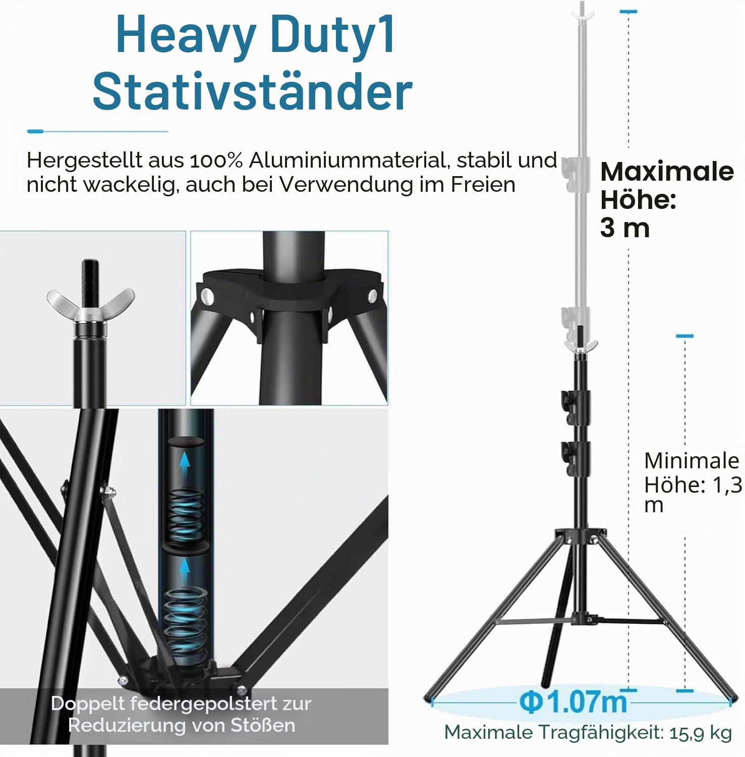 EMART Foto Hintergrund Ständer 3m x 6m, Verstellbarer Strapazierfähiger Hintergrundständer, Hintergrundsystem Fotostudio mit 8 Federklemmen, 1 Tragetasche für Studio Photo, Fotografie, Video, Hochzeit