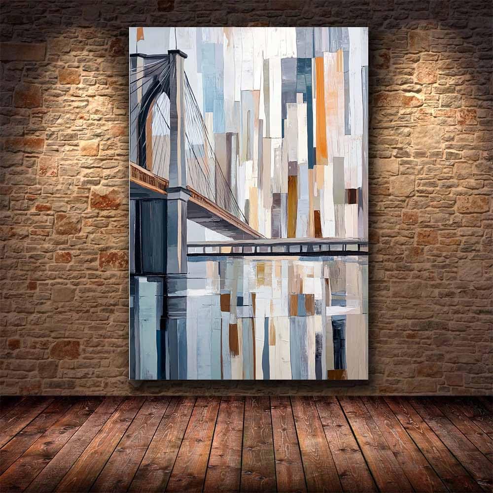 QUSAAOU Abstrakt Grau Beige Abstrakte Brücke Szene Modern Schlafzimmer Bilder Badezimmer Wand Deko Wohnzimmer Moderne Wanddeko Bilderwand Geschenk Abstrakt Kunst Modern(Grey)-30x45cm Gerahmt
