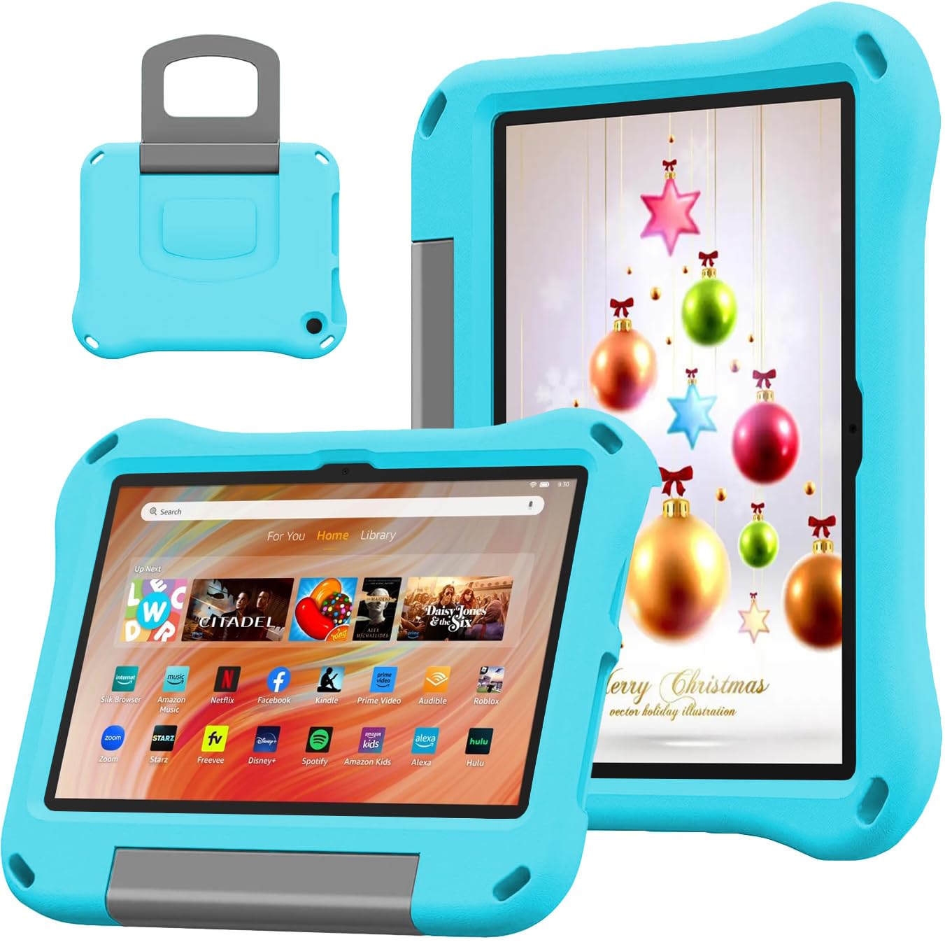 10 inch Tablet Case for Kids - DJ&RPPQ Light Weight Anti Slip Shockproof Kids Friendly Case.(Also for 10in Sony Nokia iPad Samsung 10 Zoll Tablet).(Light Blue)