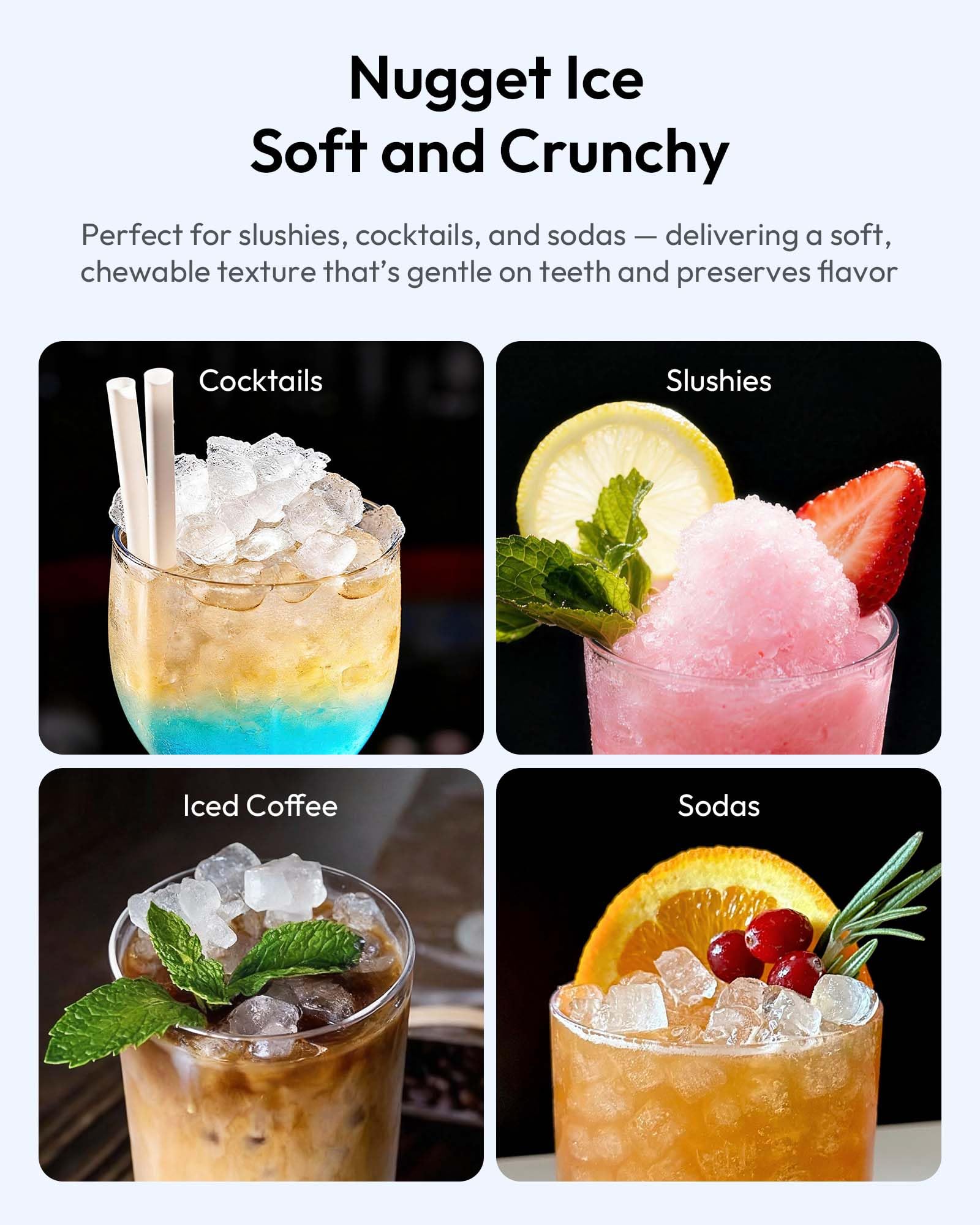 EUHOMY Nugget Ice Maker Countertop with Handle, Ready in 6 Mins, 34lbs Per Day, Removable Top Cover, Auto-Cleaning, Portable Sonic Ice Maker with Basket and Scoop, for Home/Party/RV/Camping (): Black