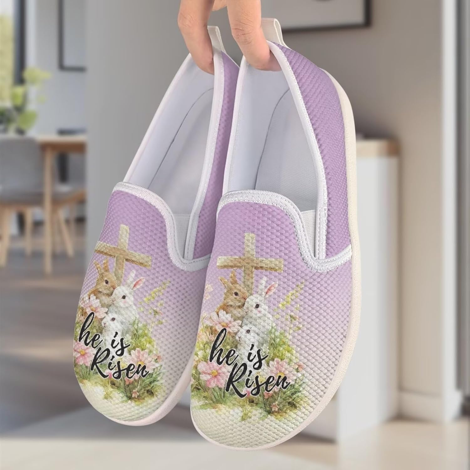 Easter Print Running Shoes | Flats for Women | Tennis Shoes | Slip Resistant Work Shoes