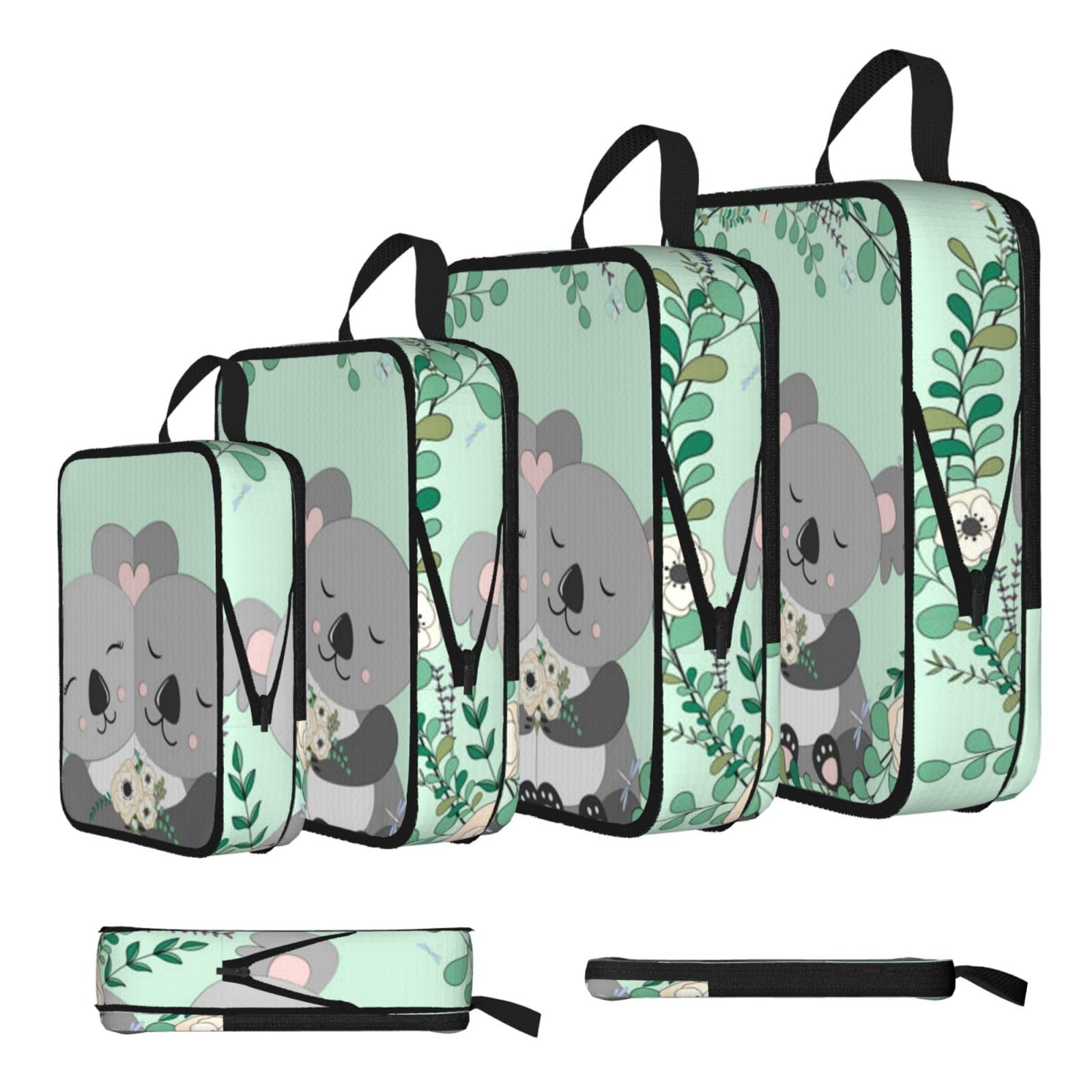 Esnaiuvcd Black Koala Print 4 Set Compression Packing Cubes For Suitcases,Expandable Storage Bags Organizers