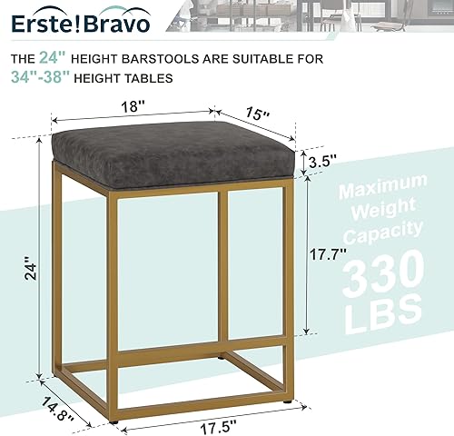 Miniatura 19 de Juego de 4 taburetes de bar marrones para encimera de cocina, taburetes de bar modernos sin espalda de 24 pulgadas, taburetes de bar industriales