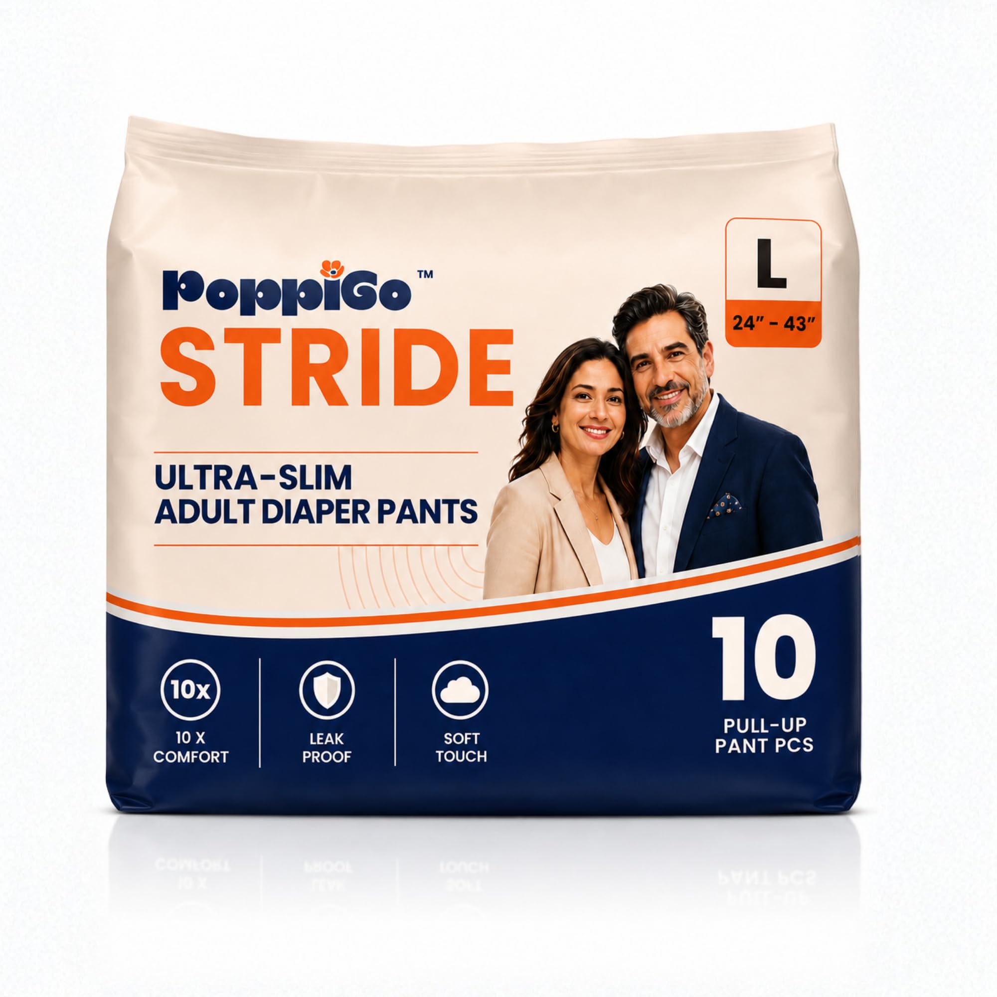 Poppigo Stride |Adult Pull-Up Diaper Pants for Men & Women | Size L | Waist 35"-54" Inches | 10pcs | 12-Hour Leak-Proof Overnight Protection, Odour Control, Breathable Comfort |-image-41