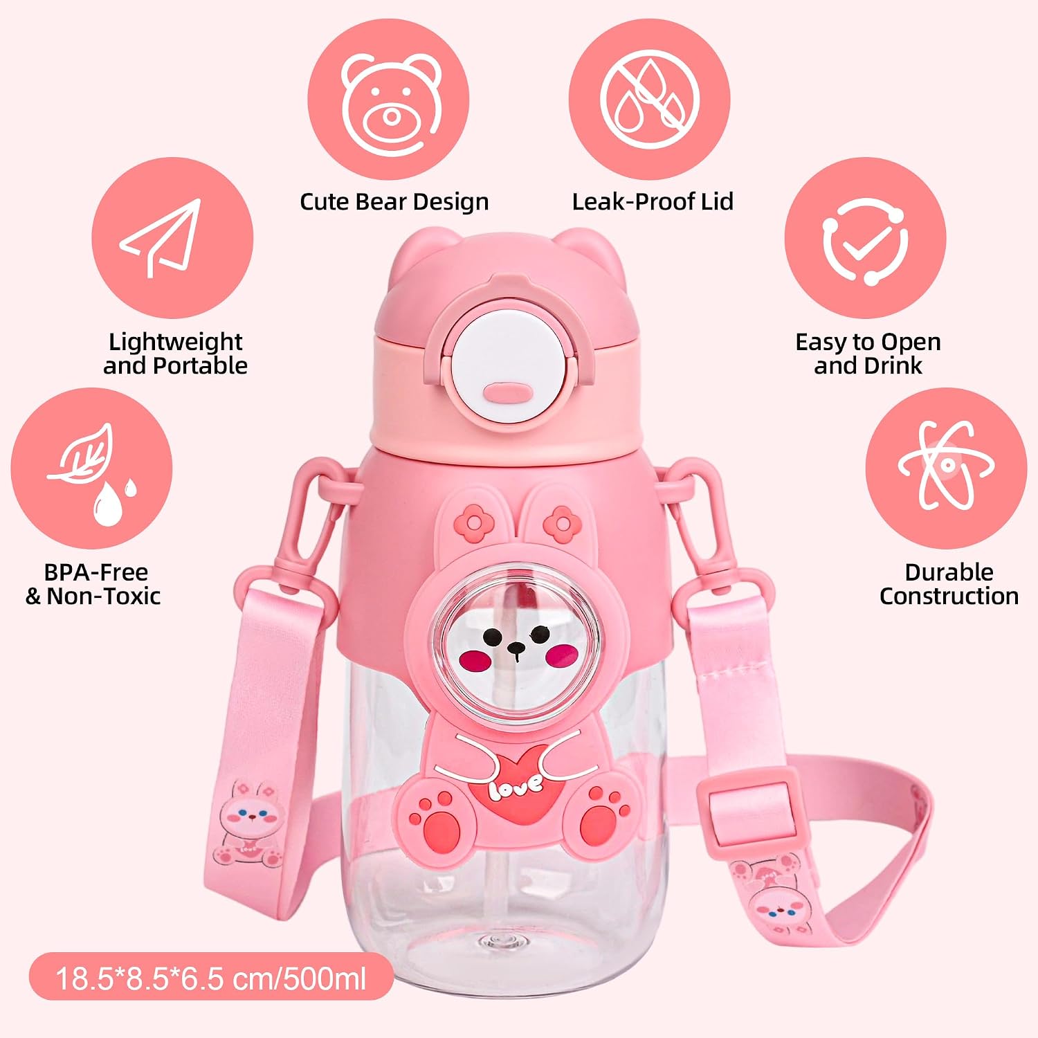 Toddler Water Bottle Straw Strap Leak