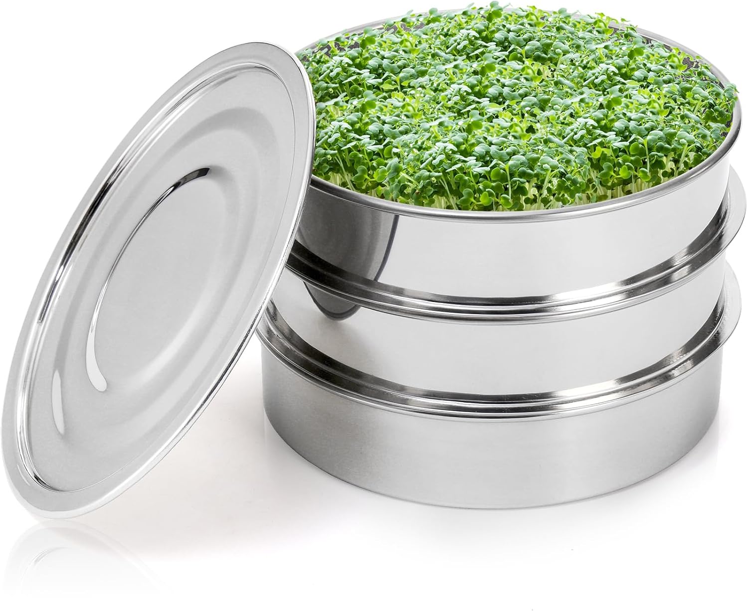 9" Stainless Steel Seed Sprouting Kit, Stackable 3-Tier Mesh Germination Tray, Seed Sprout Grower with Lid Base, Microgreens Propagator for Beans Broccoli Alfalfa Wheat Grass, Soil Free