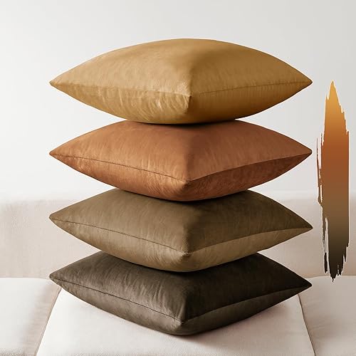 Softalker Fall Throw Pillow Covers Set of 4, Velvet Soft