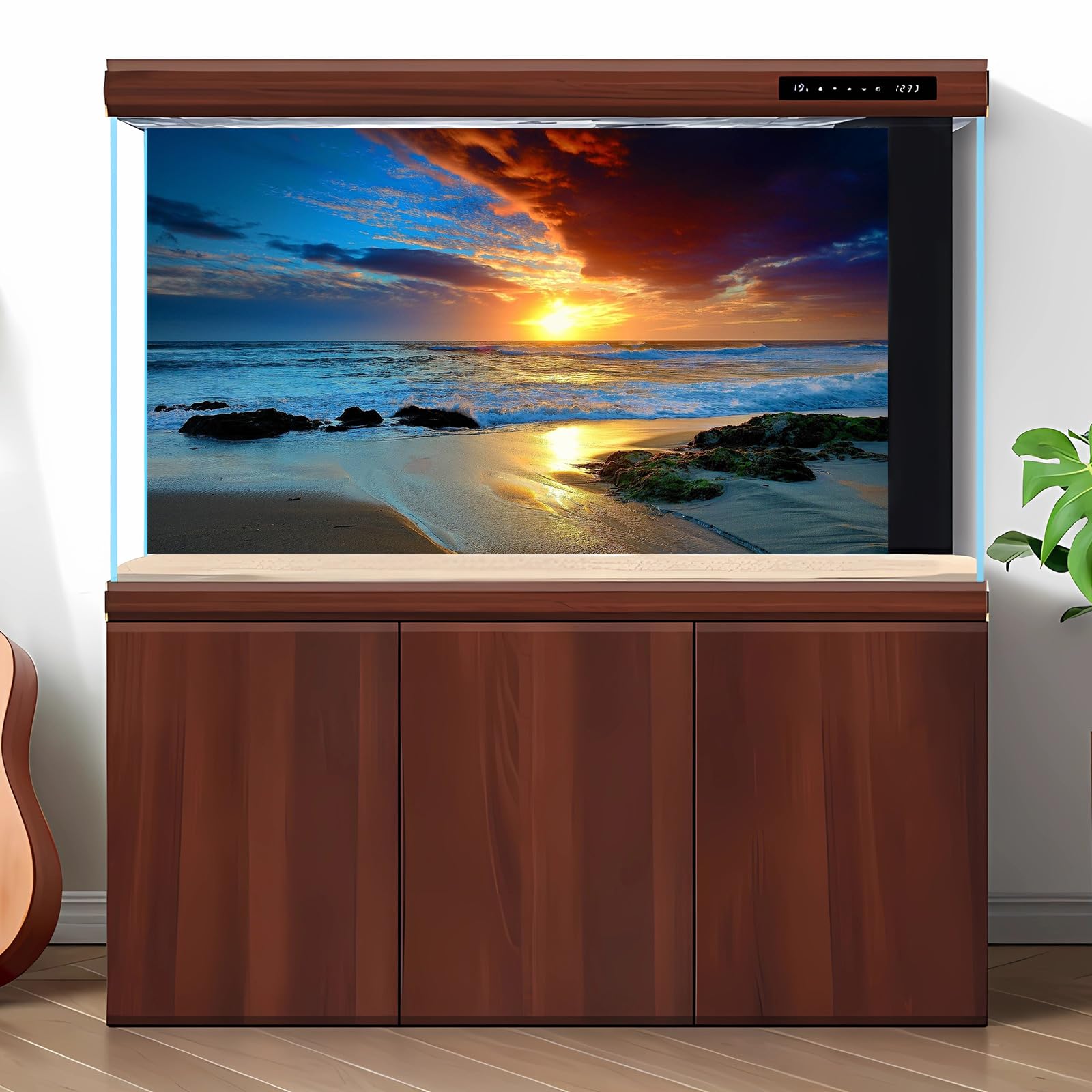 Sunset Beach Aquarium Background Sunrise Ocean Seashore Fish Tank Background Ocean Seascape Terrarium Background Amazing Sunrise Over Seacoast Sand Ocean Waves Reptile Tank Background 48x24in
