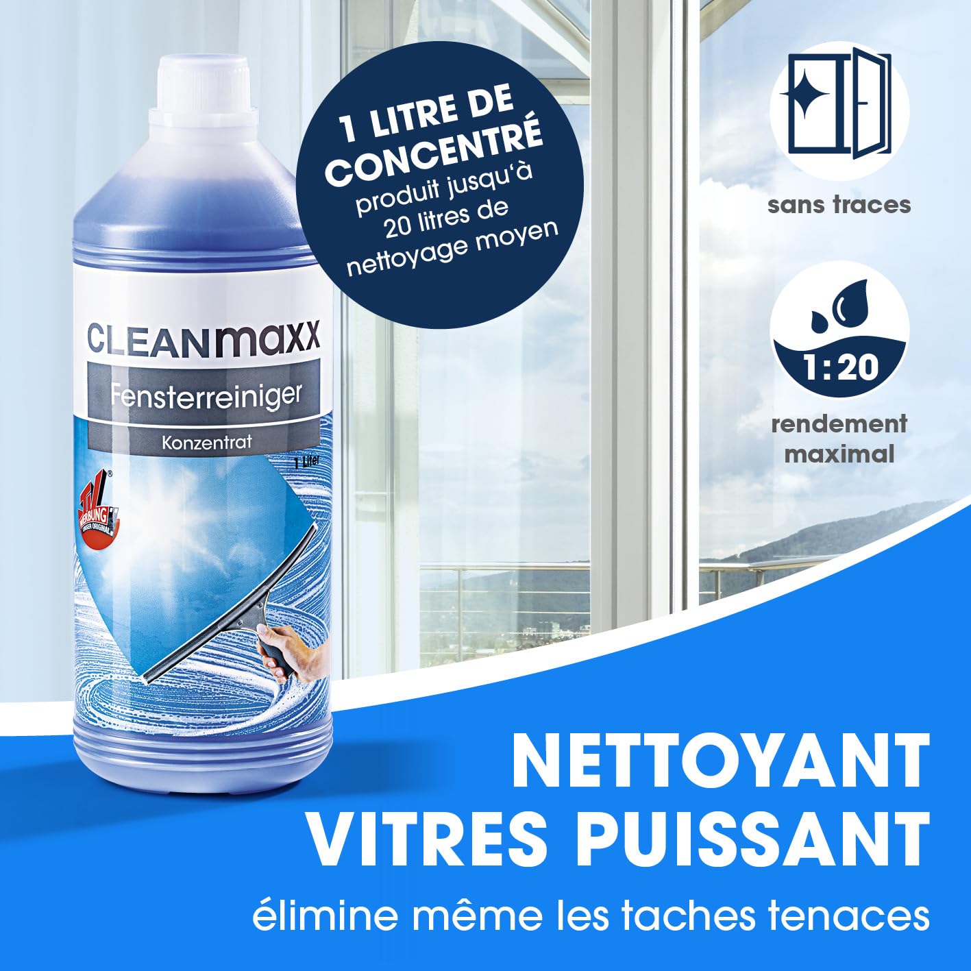 CLEANmaxx Profesjonalny zestaw do czyszczenia okien, 13-częściowy | profesjonalny zestaw do czyszczenia okien ze ściągaczem, do domu, samochodu itp. | łącznie z myjką do okien, wycieraczką do okien