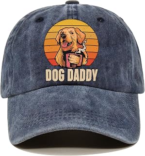 Golden Retriever Dog Dad Fun Distressed Washed Blue Baseball Cap, Furry Kids Retro Adjustable Baseball Cap, Dog Lover Hat Gifts for Men, Dad Husband Grandpa Anniversary Birthday Gifts, Blue, 7-7 1/4