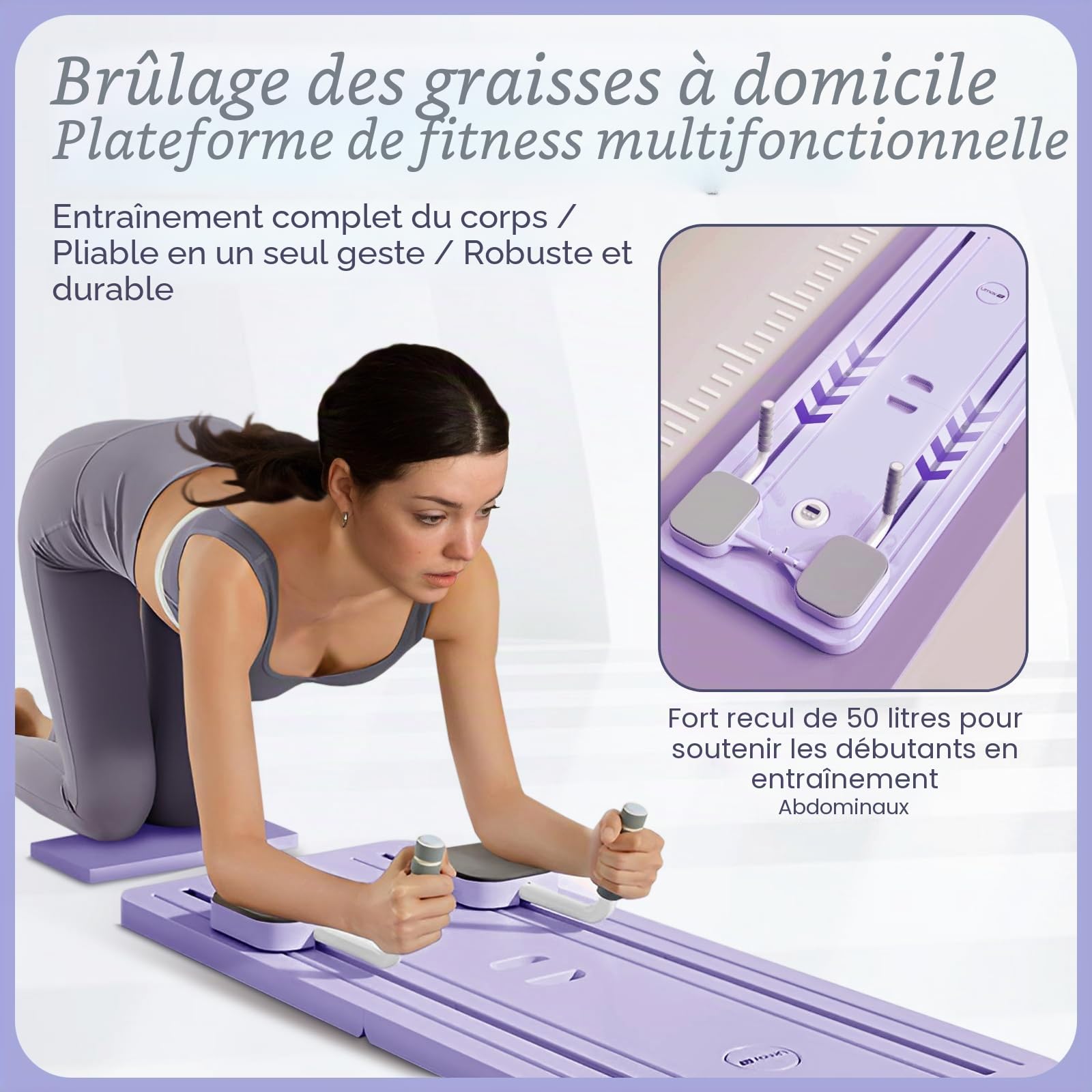 Appareil d'entraînement multifonction pour abdominaux, planche de pilates, appareil d'entraînement pour la maison, rebond automatique avec bande de résistance, violet