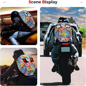 Gelrova Knight LED Motorcycle Backpack with Moving Eyes, Hard Case Ebike Backpack for Riding, Cycling, Travel,Laptop Backpack 19in, Graffiti