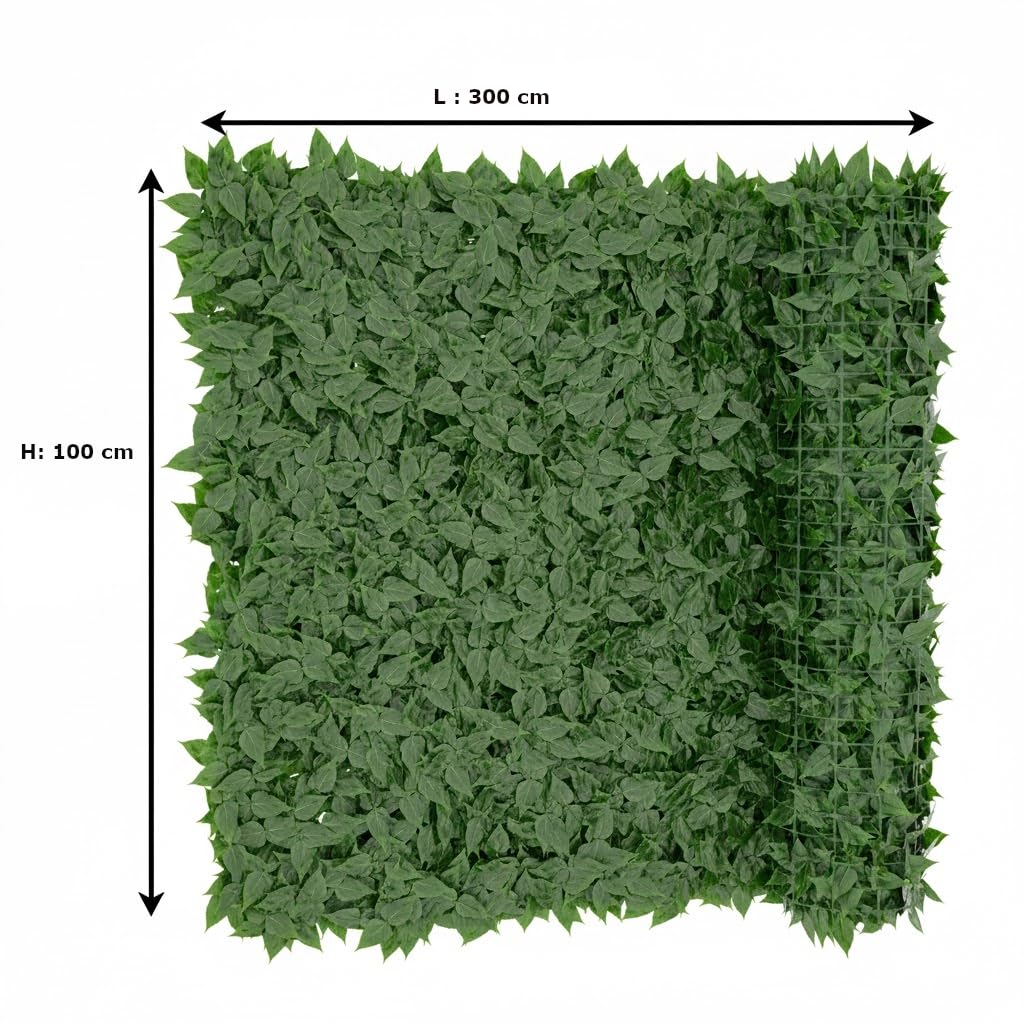 Bricozone Siepe Artificiale Edera Verde In Fibra Di Poliestere E Pvc Resistente Ai Raggi Uv Frangivista Decorativa Da Esterno E Interno Per Balcone Terrazzo Recinzione Giardino (1 x 3 metri)