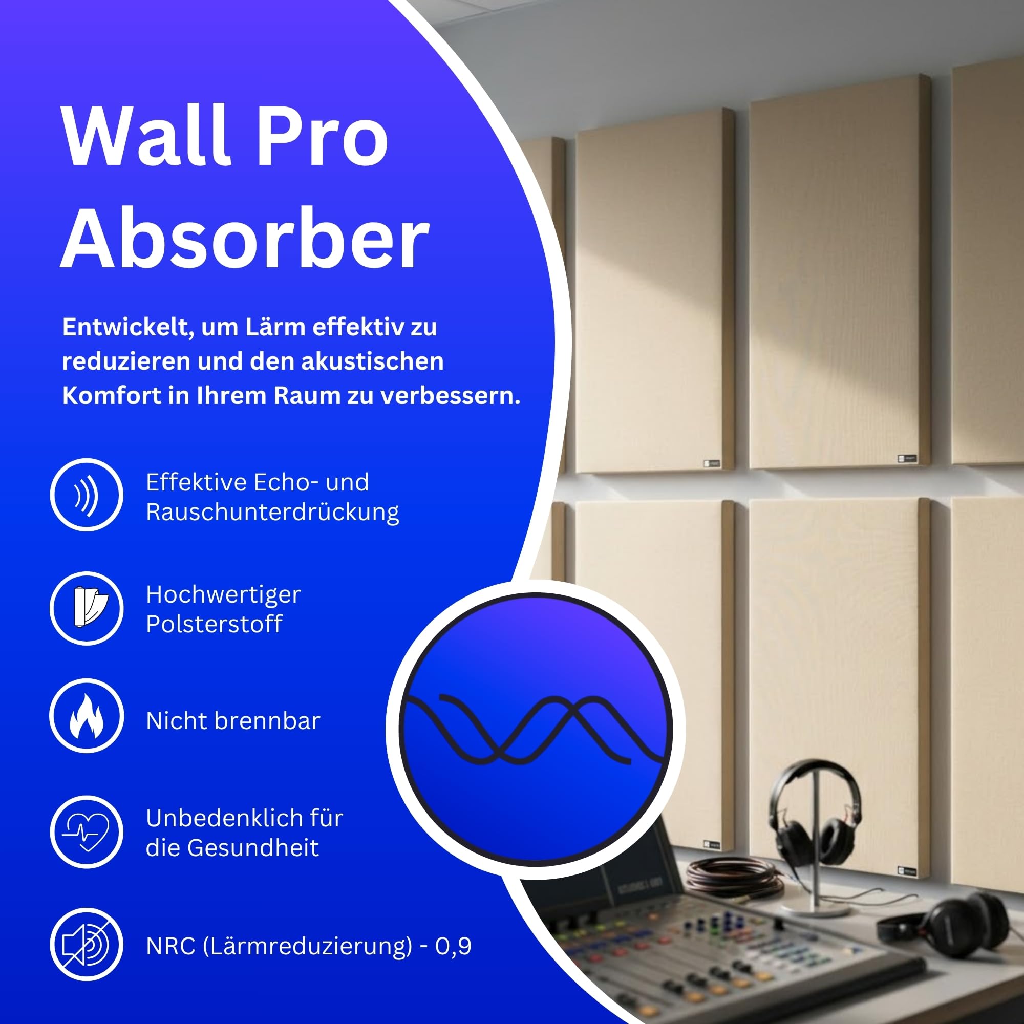 Bluetone Acoustics Wall Panel Pro - Professionel Schallabsorber - Akustikpaneele für die Raumakustik - Akustikplatten und absorber - Acoustic Panel - Akustikelemente (100x50x5cm, Türkis)