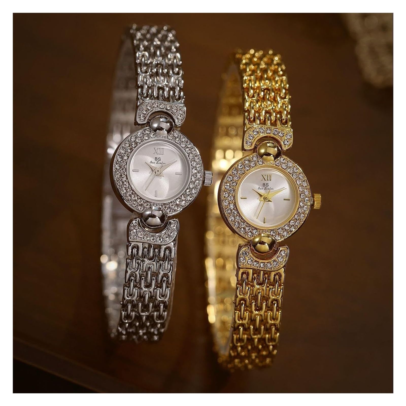 Orologio abbagliante da donna Small Petite Diamond | Orologio da polso con cinturino impermeabile con quadrante rotondo semplice for donna
