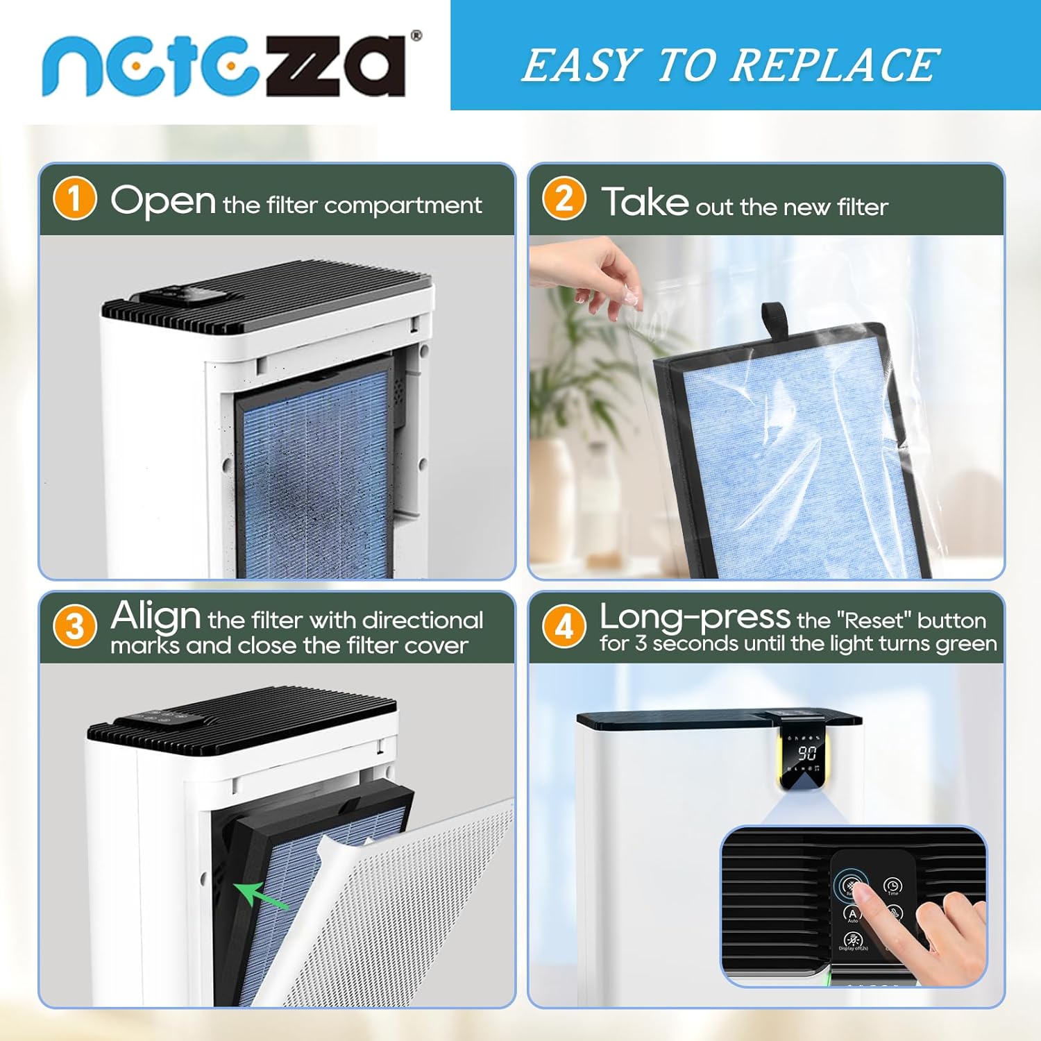 MJ005H Replacement Filter Fit For Pomoron MJ005H Air Purifier,4 in 1 True Filter for Dust Smoke Pet Dander, 2 Pack - Image 5