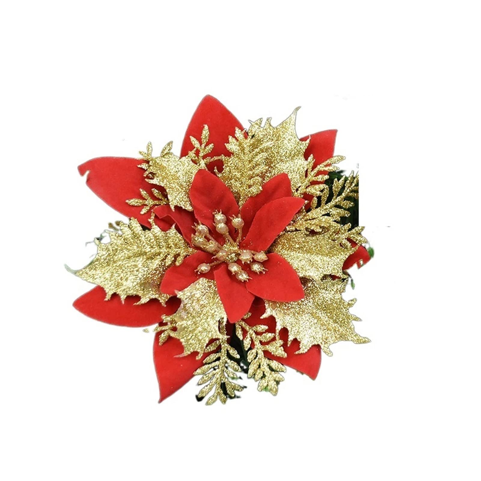 Amazon｜YEJIANGHUA 10ピースクリスマスグリッターポインセチアの花の
