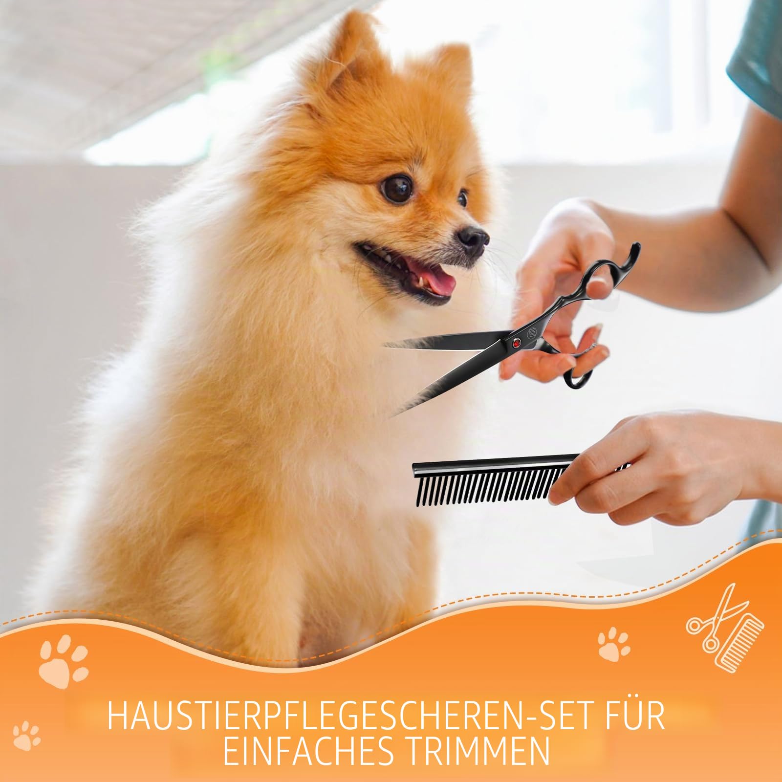 Moontay 7 Zoll Fellschere Hundeschere professionelles Hundepflege-Scherenset Hundeschere Tierpflege-Schere mit Gebogene/Gerade/Chunker/Ausdünnungsschere Schwarz