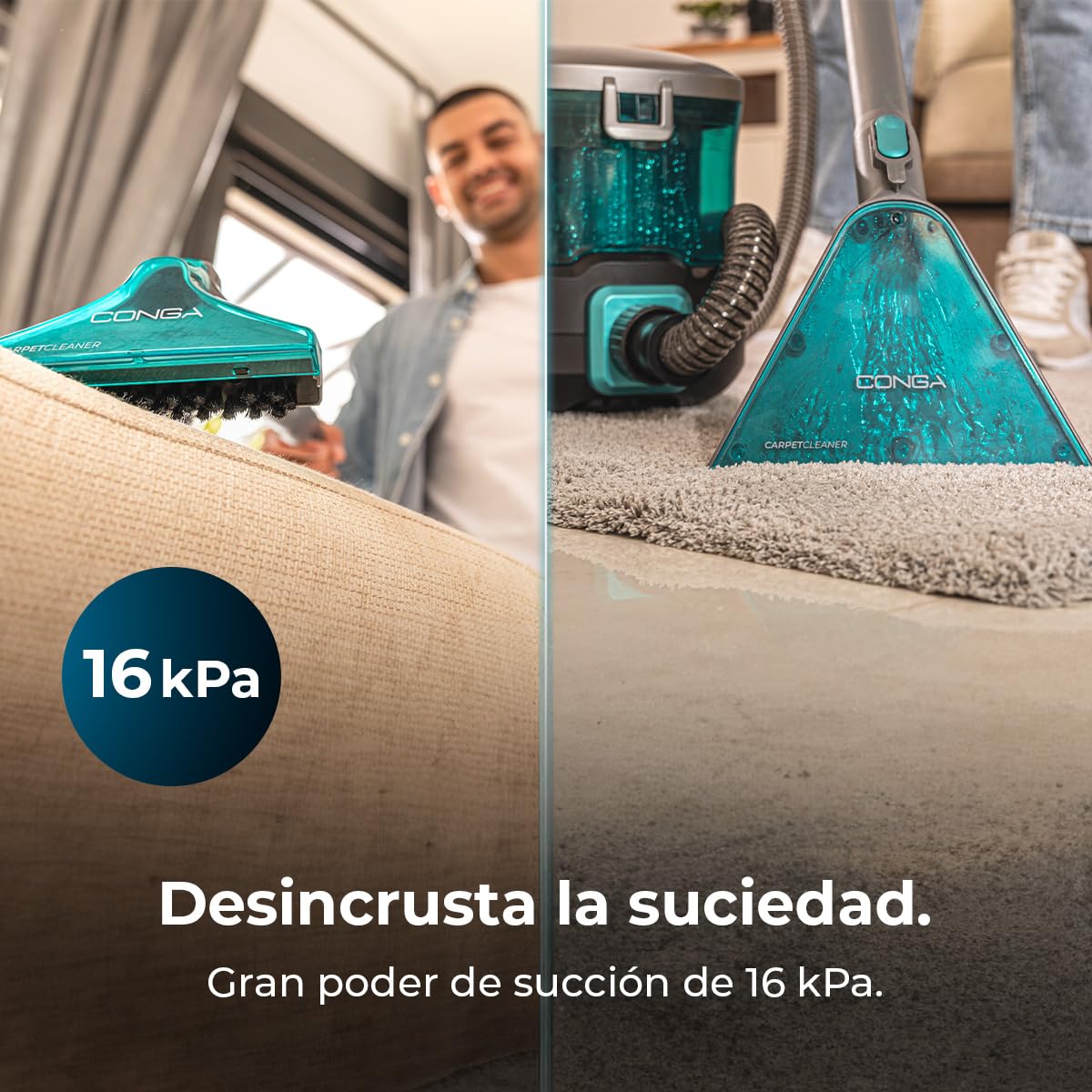 Cecotec Limpiador Aspirador de Tapicerías y Alfombras, Aspiradora de Trineo Conga CarpetClean 10000 EasyHome. 800W, Depósito de Agua Limpia 3L y Agua Sucia 1,5L, Multisuperficie, Kit Accesorios