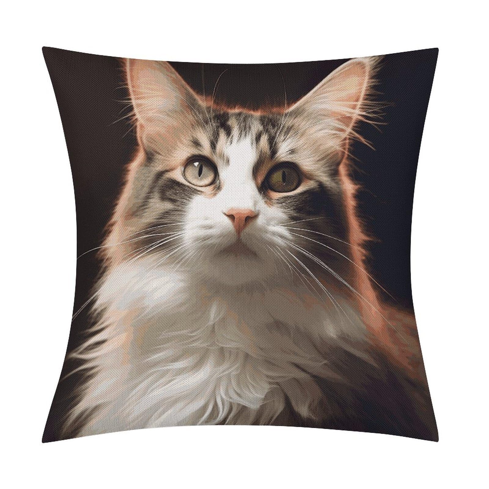 FekiLoot Cat Throw Pillow Cover Soft Square Cushion Case Farmhouse Cushion Cover Decorative Pillow Cover Modern Pillowcase for Sofa Living Room Bed Home Decor 18x18 Inch