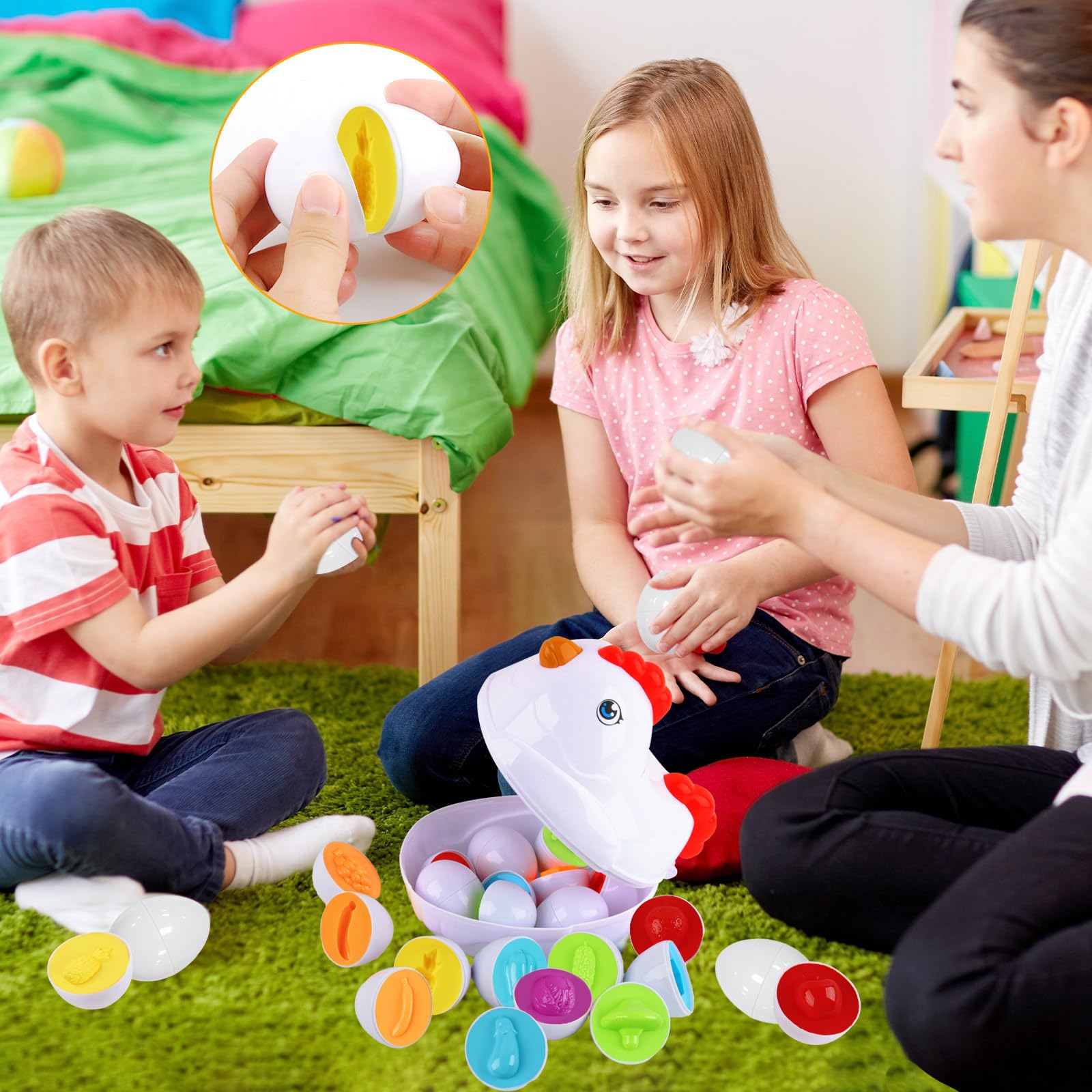 Uova Montessori, 12 Uova Abbinate Giocattoli, Stockaggio Automobile Gallina, Giocattoli Sensoriali, Sviluppo Competenze Triage, L'Educazione Prescolare, Pasqua (Verdure Colorate)