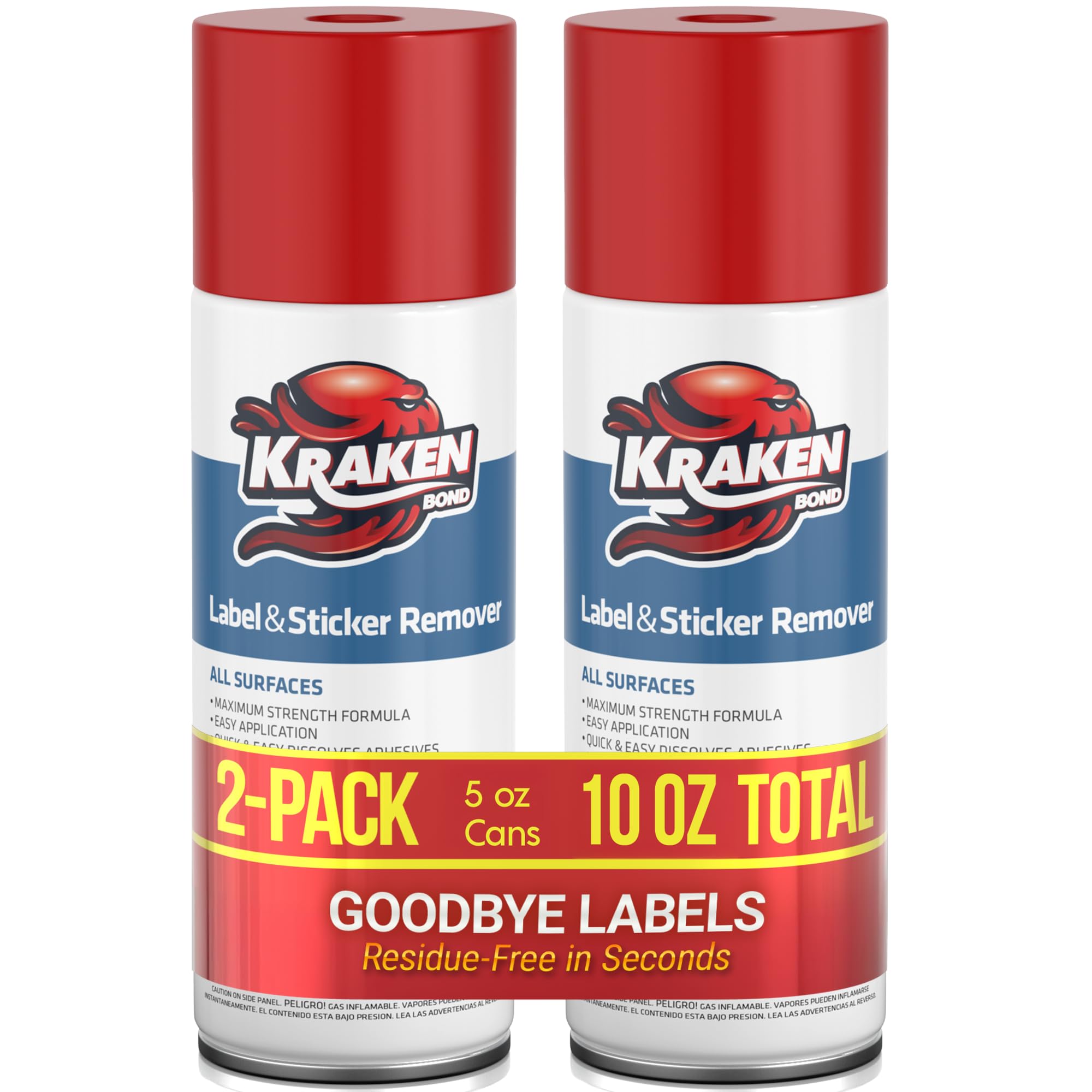 KRAKEN BOND Label &amp; Sticker Remover Spray - (2x5oz) Quick-Dissolve Adhesive Remover Spray with Citrus Scent, Removes Tar, Tape &amp; Bumper Stickers on Multiple Surfaces, No Damage to Paint, 2 Pack