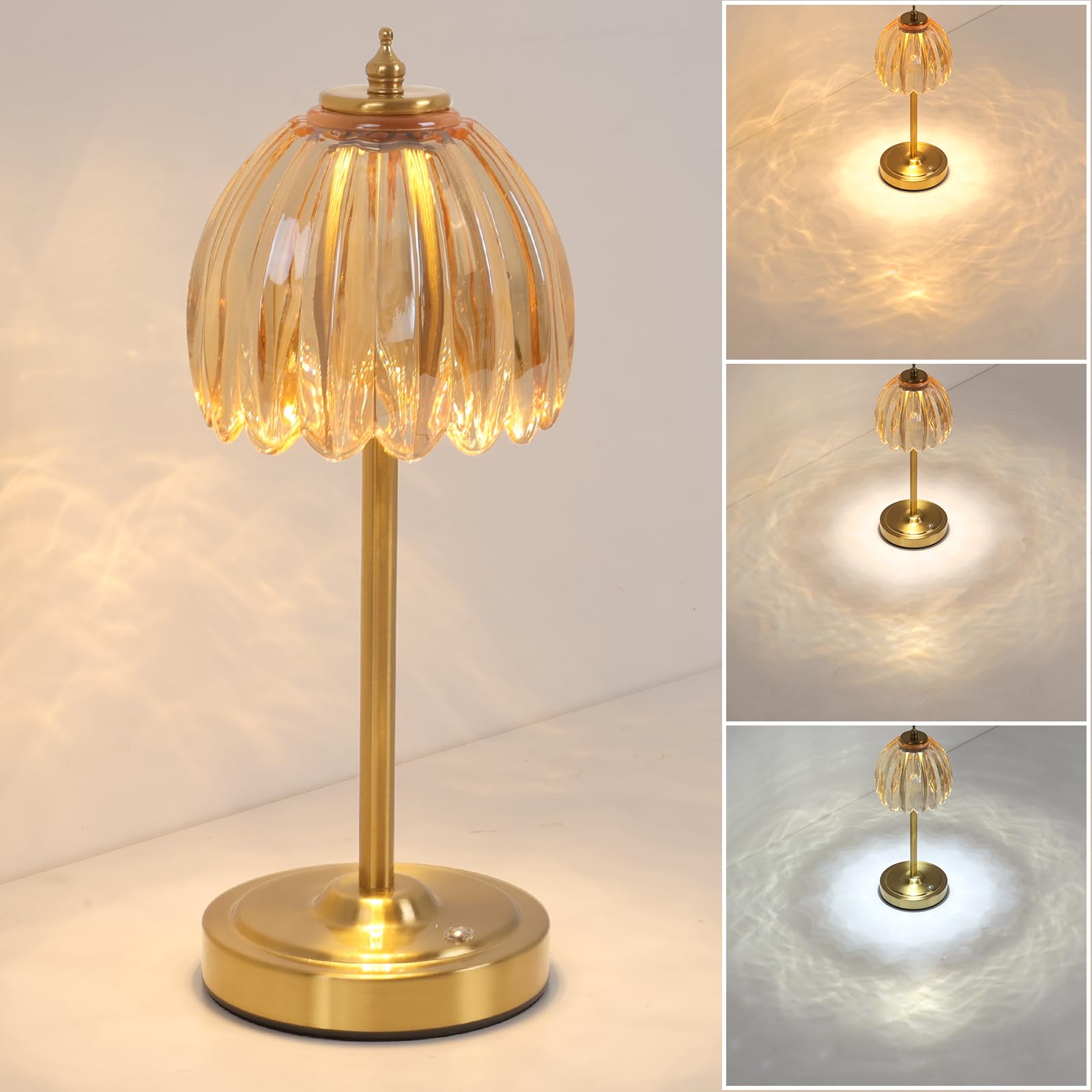 Shenmoyl Tulip Table Lamp with 5000mAh Battery & Touch Control, Cordless Table Lamp with 3 Colors, Dimmable Rechargeable Table Lamps for Bedroom, Nightstands, Living Room, Entryways (Amber Tulip) Global Recycled Standard Global Recycled Standard Global Recycled Standard