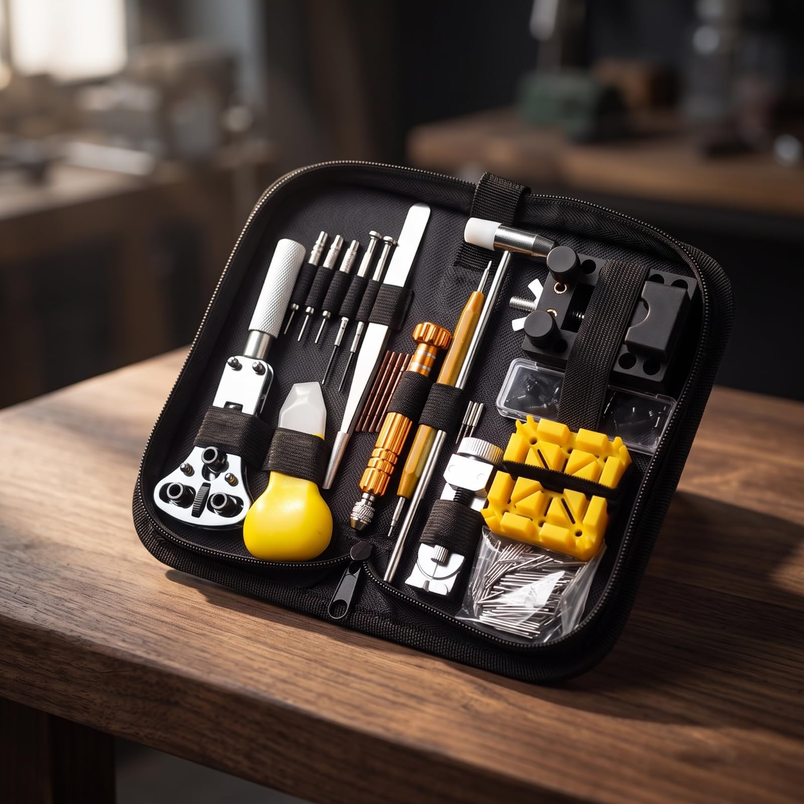 Gralara Effizient Uhrenreparaturset mit Tasche | für Batteriewechsel, praktische elastische Schlaufen, Uhrenwerkzeug-Set, Zuhause, Uhrenliebhaber, Heimwerker