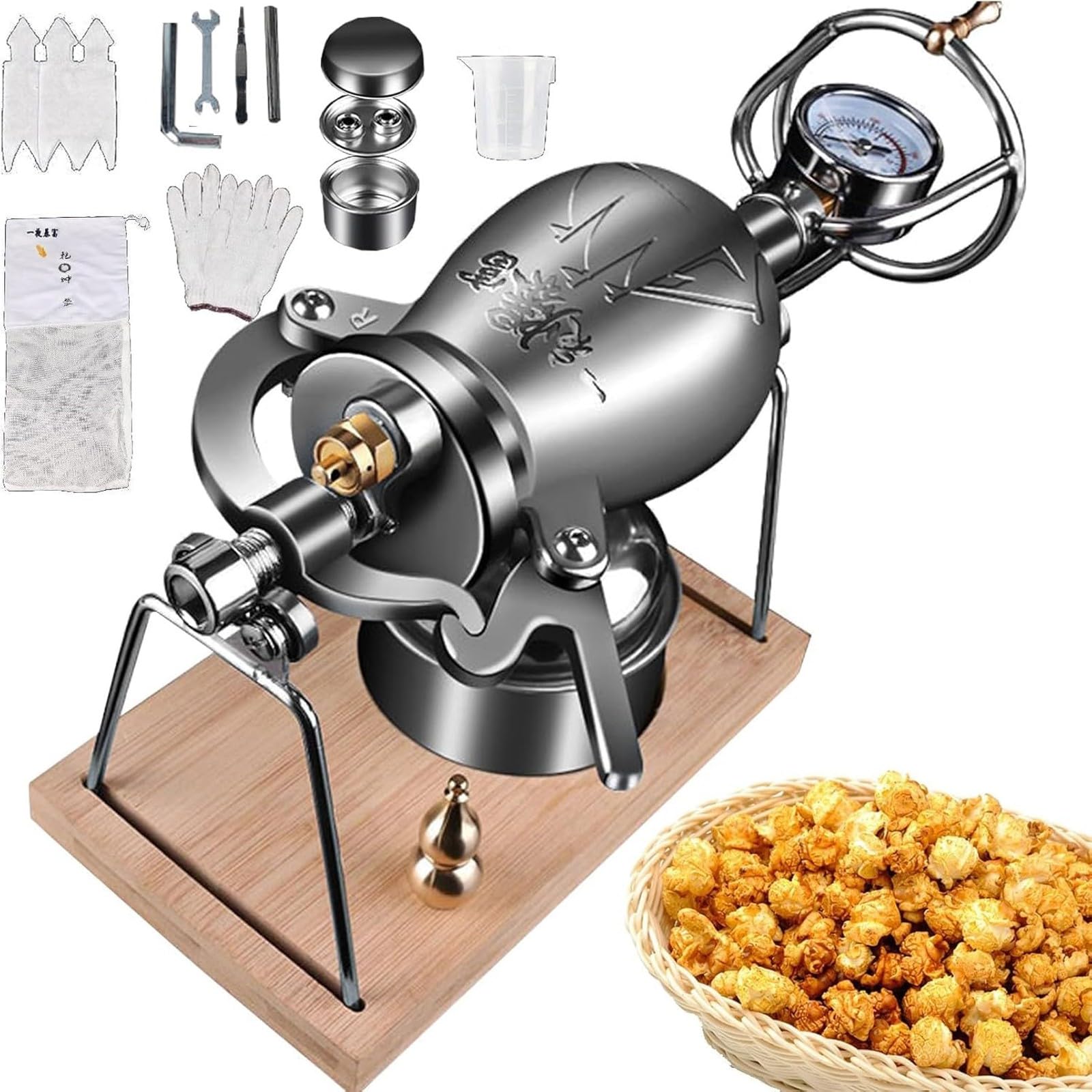 Wysokociśnieniowa maszyna do popcornu, tradycyjna chińska maszyna do popcornu, armata na popcorn ze stali nierdzewnej, czas wolny i rozrywka (300 ml)