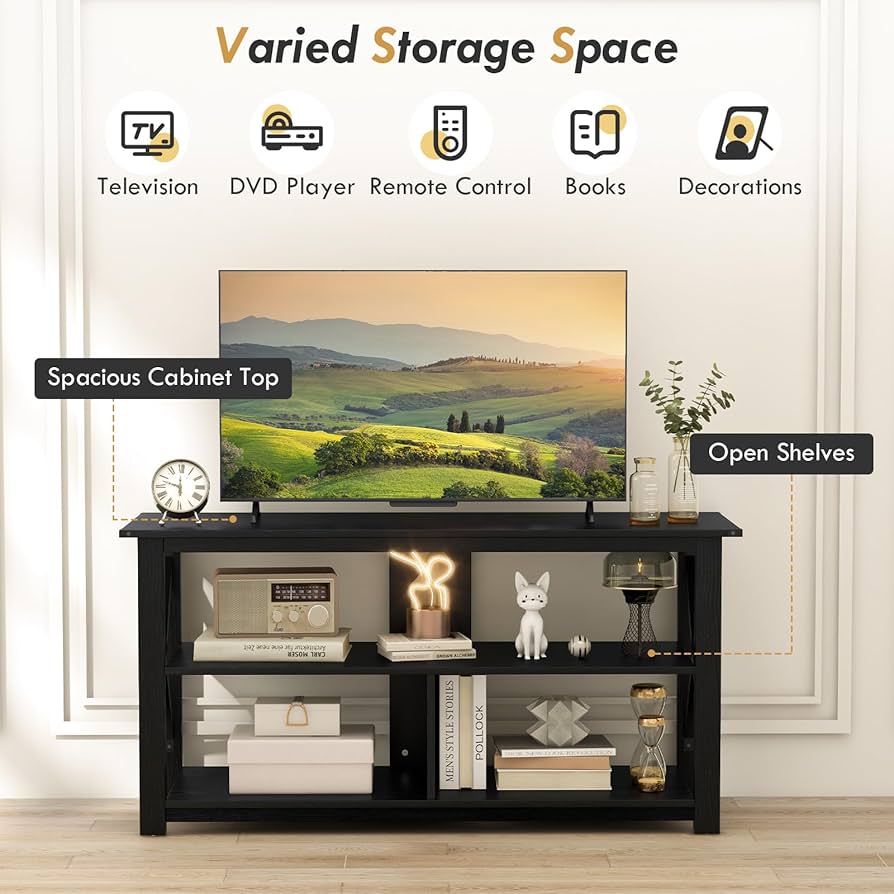 Amazon.com: Tangkula Wood TV Stand with Open Shelves and X