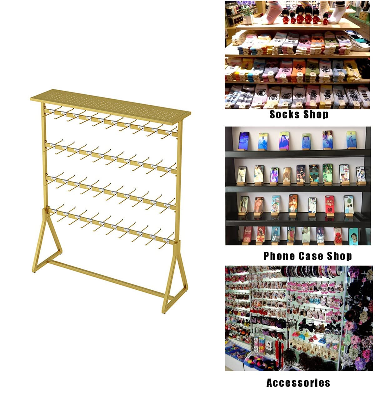 Espositore per Scaffale Dorato, Scaffale in Metallo Utilizzato per Visualizzare Pantofole, Biancheria Intima, Calzini, Custodie per Cellulari, Accessori per Scaffali E Altri