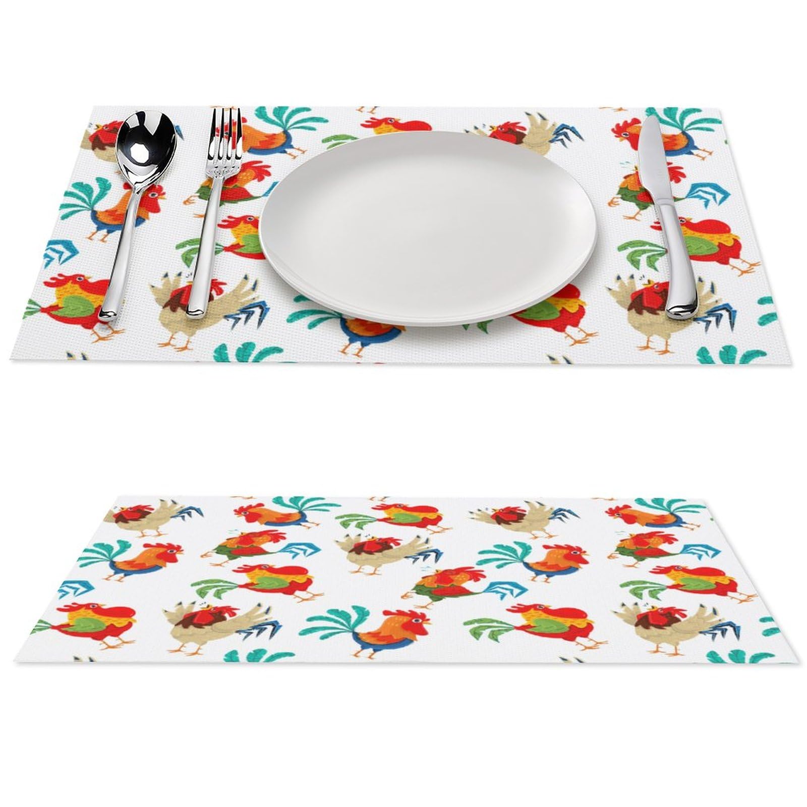 Rooster Pattern Placemats Set of 6 PCS Washable Table Runner 18" X 12" Place Mats for Kitchen Party Dining Decoration