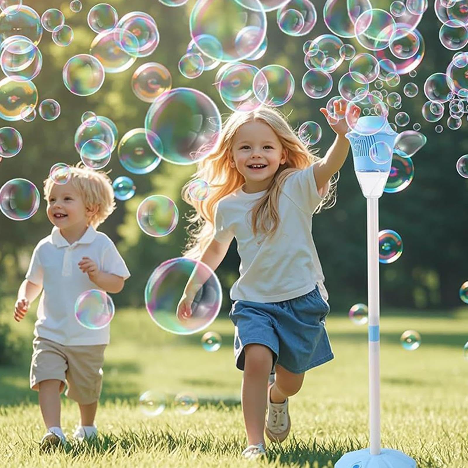 Standing Bubble Machine | Bubbles Maker Lamp | Height 47in Automatic Bubbles Machines Outdoor Toys with Lights & Music | Lamp Shape Stand Up Bubble Machine for Kids Birthday Party Gift — view 7