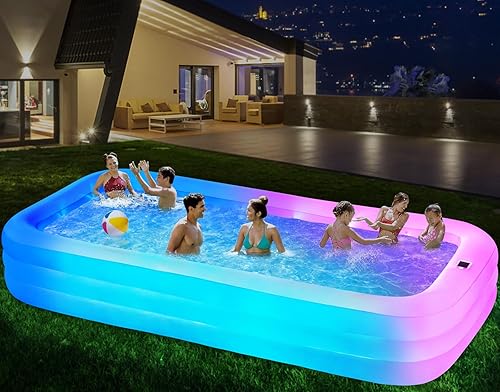 Piscina inflable con luz, 145 x 74 x 22 pulgadas, piscina inflable familiar solar para niños, adultos, familia, piscina grande para niños, piscina