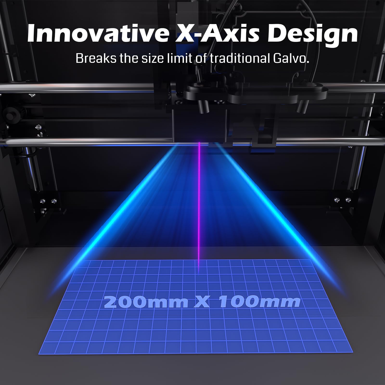 Genmitsu Kintix Lasergravierer 5000 mW+Rauchreiniger, 90000 mm/min ultraschneller Galvo-Laser mit automatischer Hubfunktion, 200 x 100 mm, kompatibel mit LightBurn & App, Schutzklasse 1