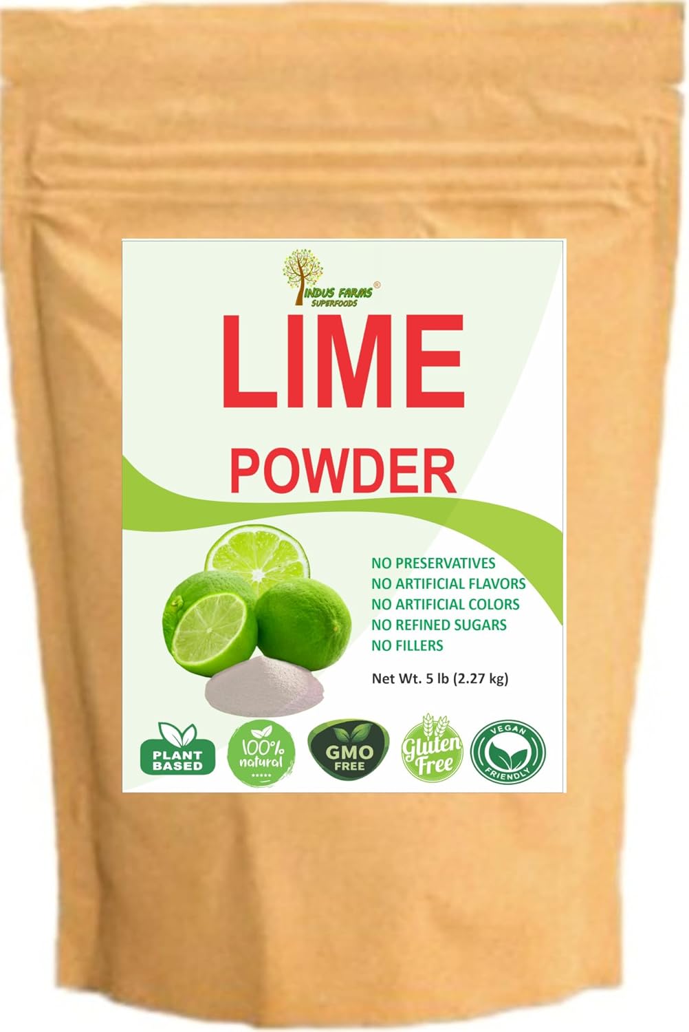 Indus Farms Lime Juice Powder Drink Mix, Unsweetened, Made from Fresh Limes (No Peel), Smooth Mixing, No Preservatives, For Drinks, Cooking, Baking & Marinades, 5 LB (Value Pack)