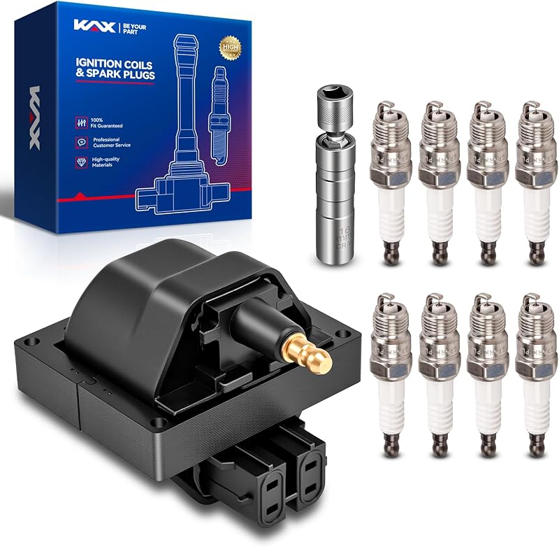 Kit de bobina de ignição KAX com 8 velas para C1500, K1500 e outros veículos – 9 componentes