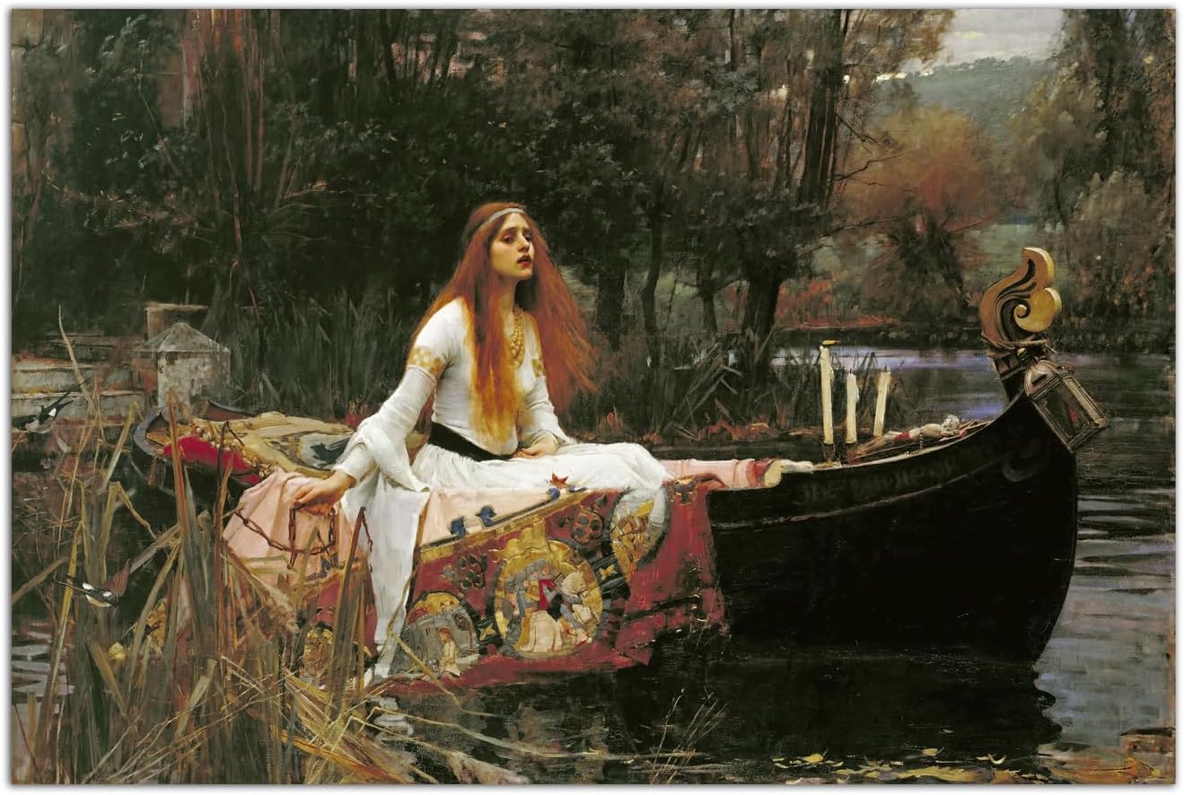 John William Waterhouse Poster The Lady of Shalott Art Painting Girl in a Boat Wall Art Picture Print Canvas Poster Modern Home Living Room Decor (16x24inch(40x60cm),No Framed)