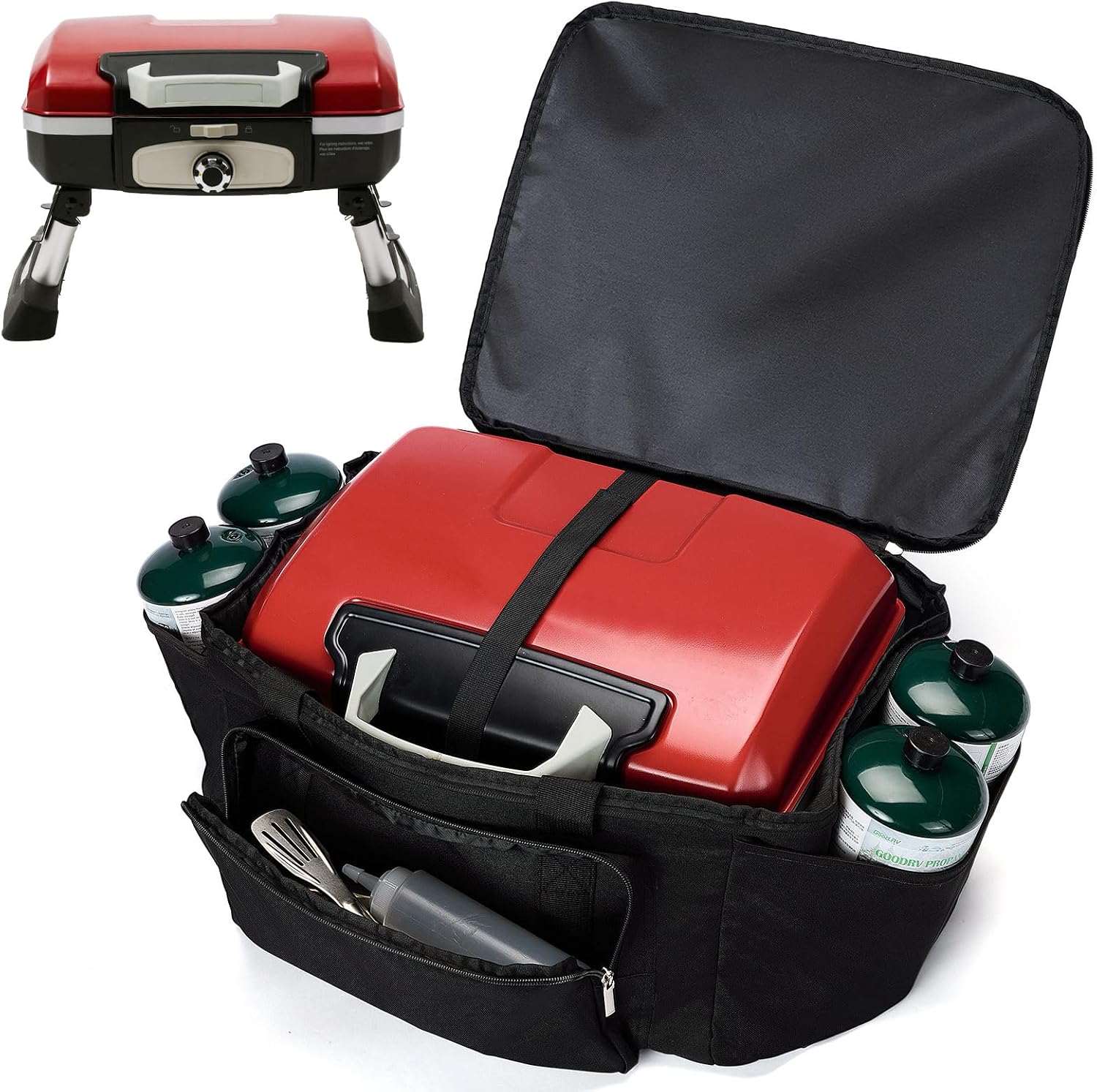 Carry Bag for Cuisinart CGG-180T/180TS/180TB Tabletop Propane Grill, Portable Gas Grill Carry Case with Propane Cylinder Pockets (Case Only)