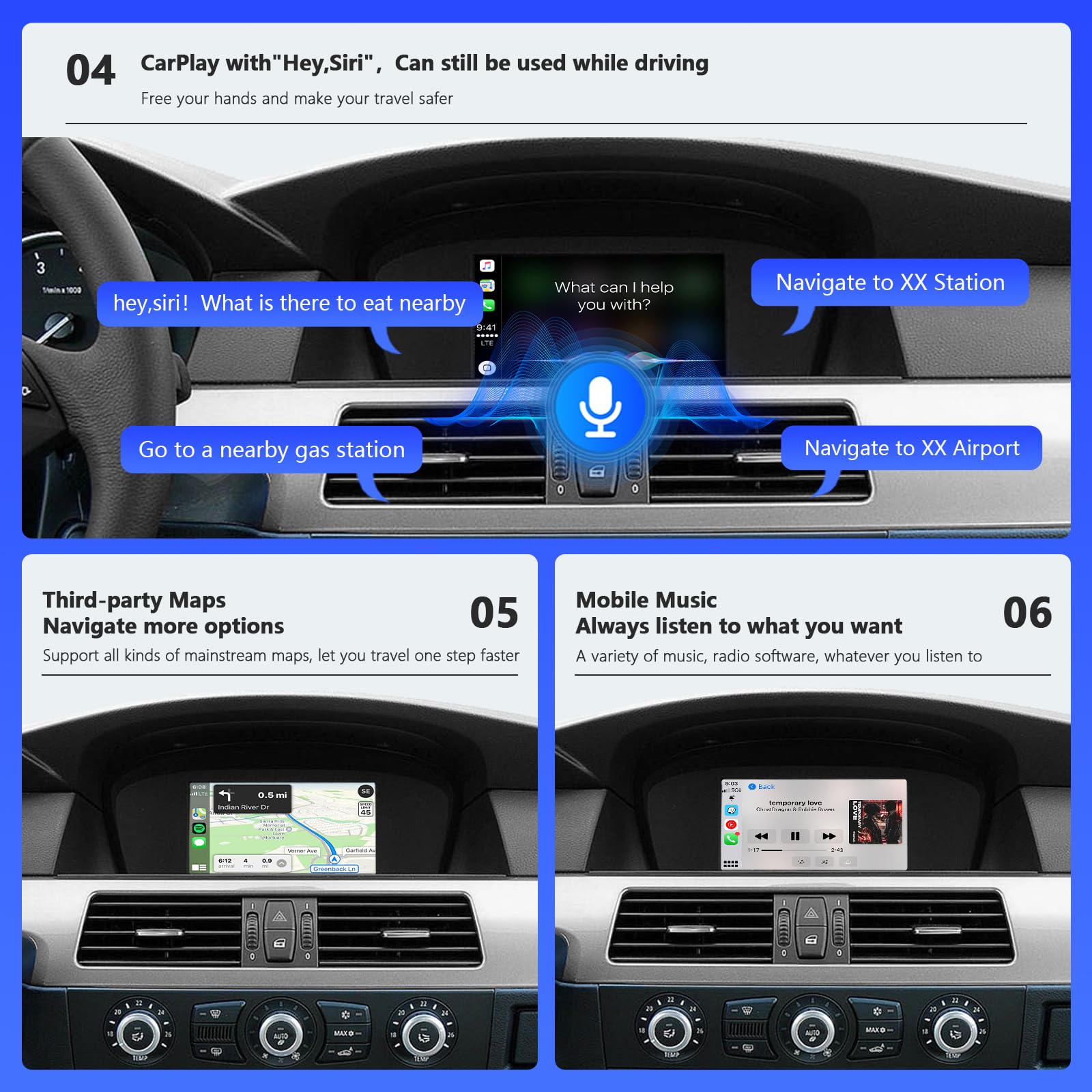 Road Top Module CarPlay sans Fil pour BMW avec CIC système | 1 3 5 6 7 série X1 X3 X5 X6 2008-2012 année, Android Auto sans Fil, Interface Décodeur CarPlay, MirrorLink, Navigation