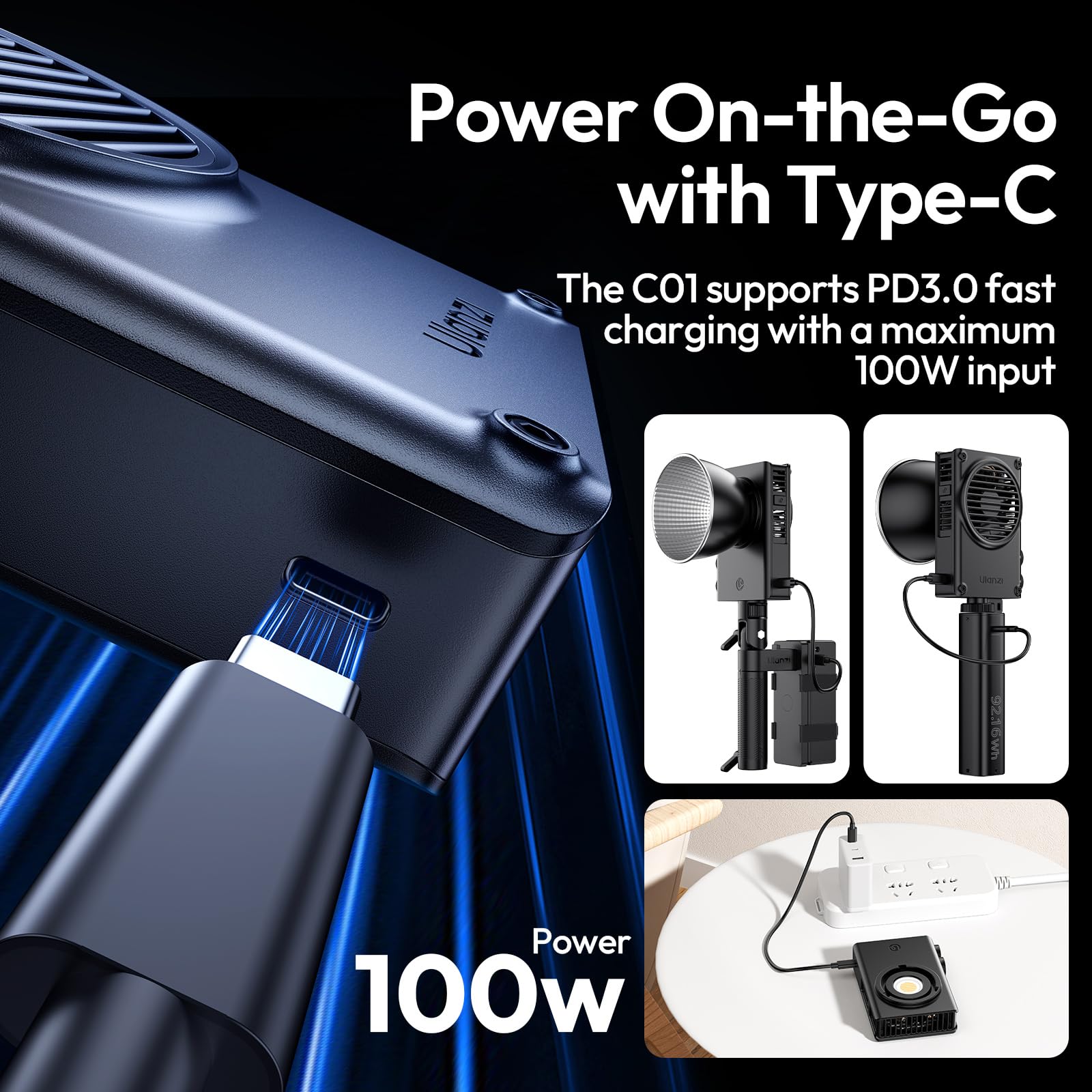 Amazon.co.jp: Ulanzi C01 100W COBライト - PD3.0電源、LEDビデオ