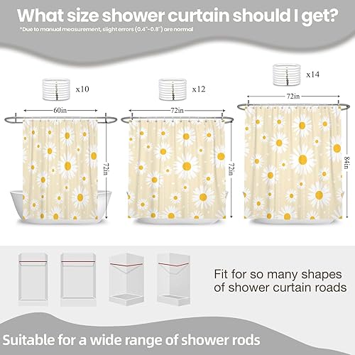 Miniatura 2 de Leowefowa Cortina de ducha con diseño de margaritas amarillas, diseño floral, estilo bohemio, estilo campestre, impermeable, tela con margaritas,