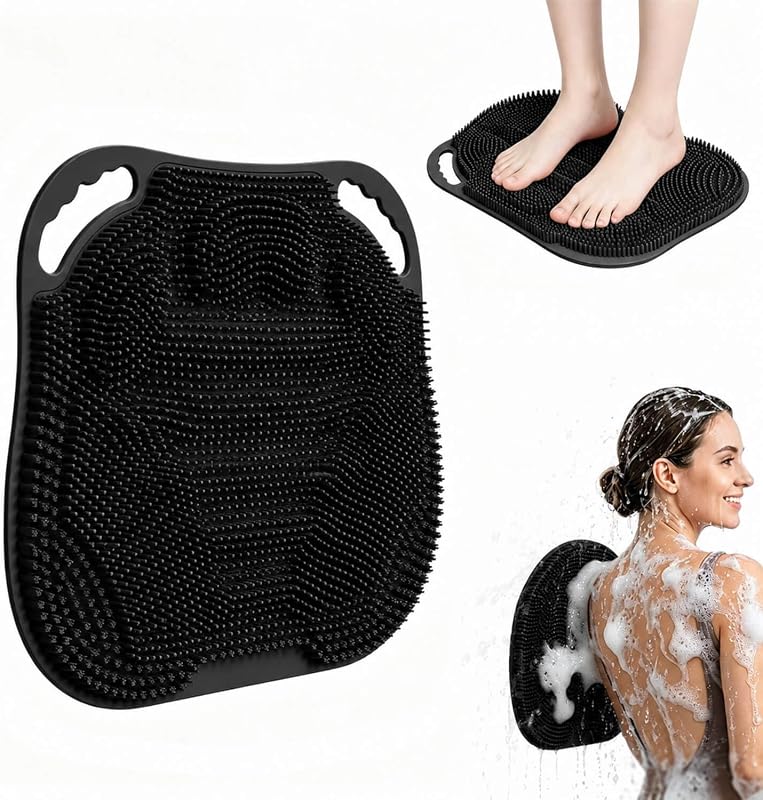 Tapete de silicone ELFTRON para limpeza dos pés no banho, preto